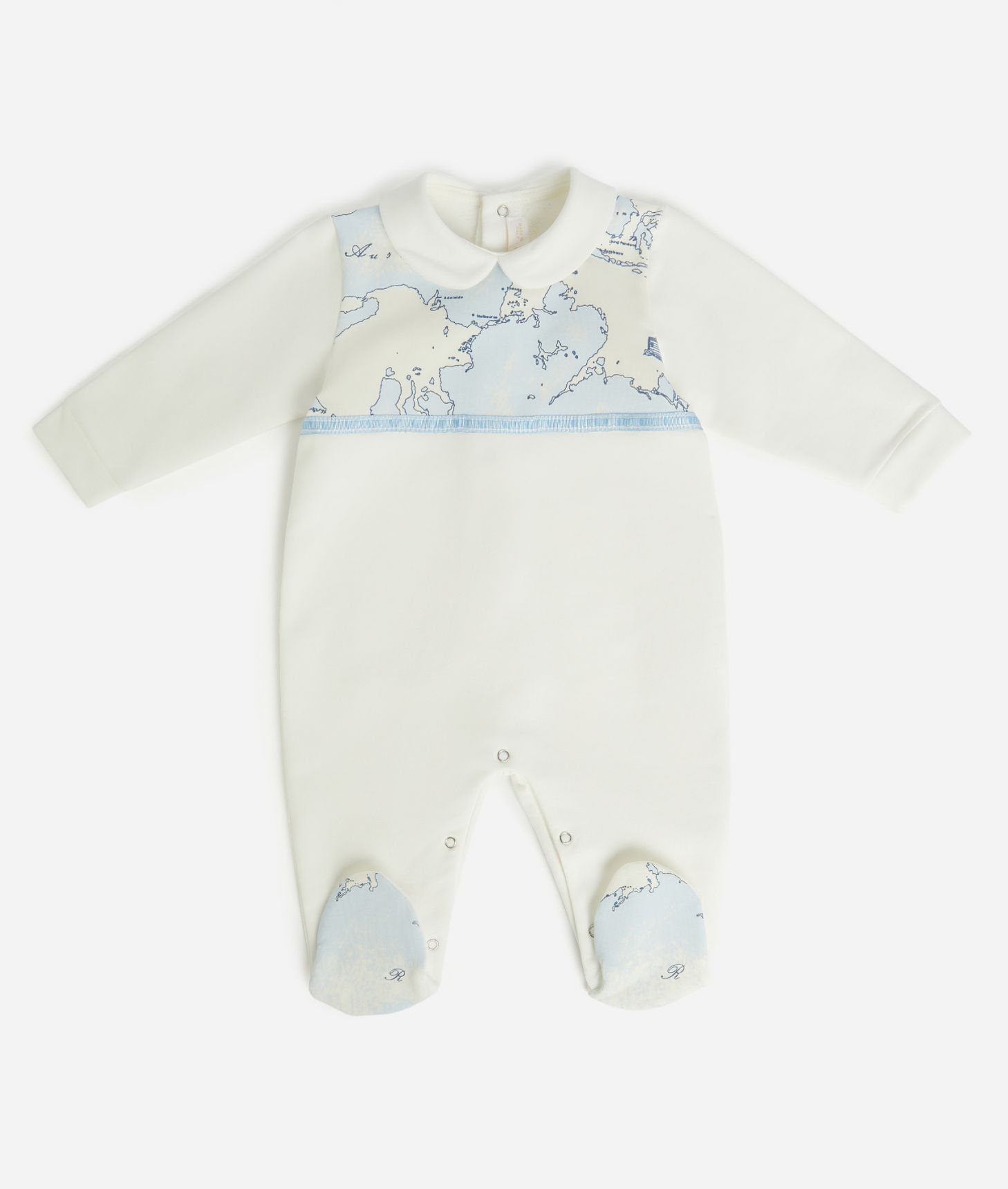 Cotton romper with logo insert Geo Sky,front