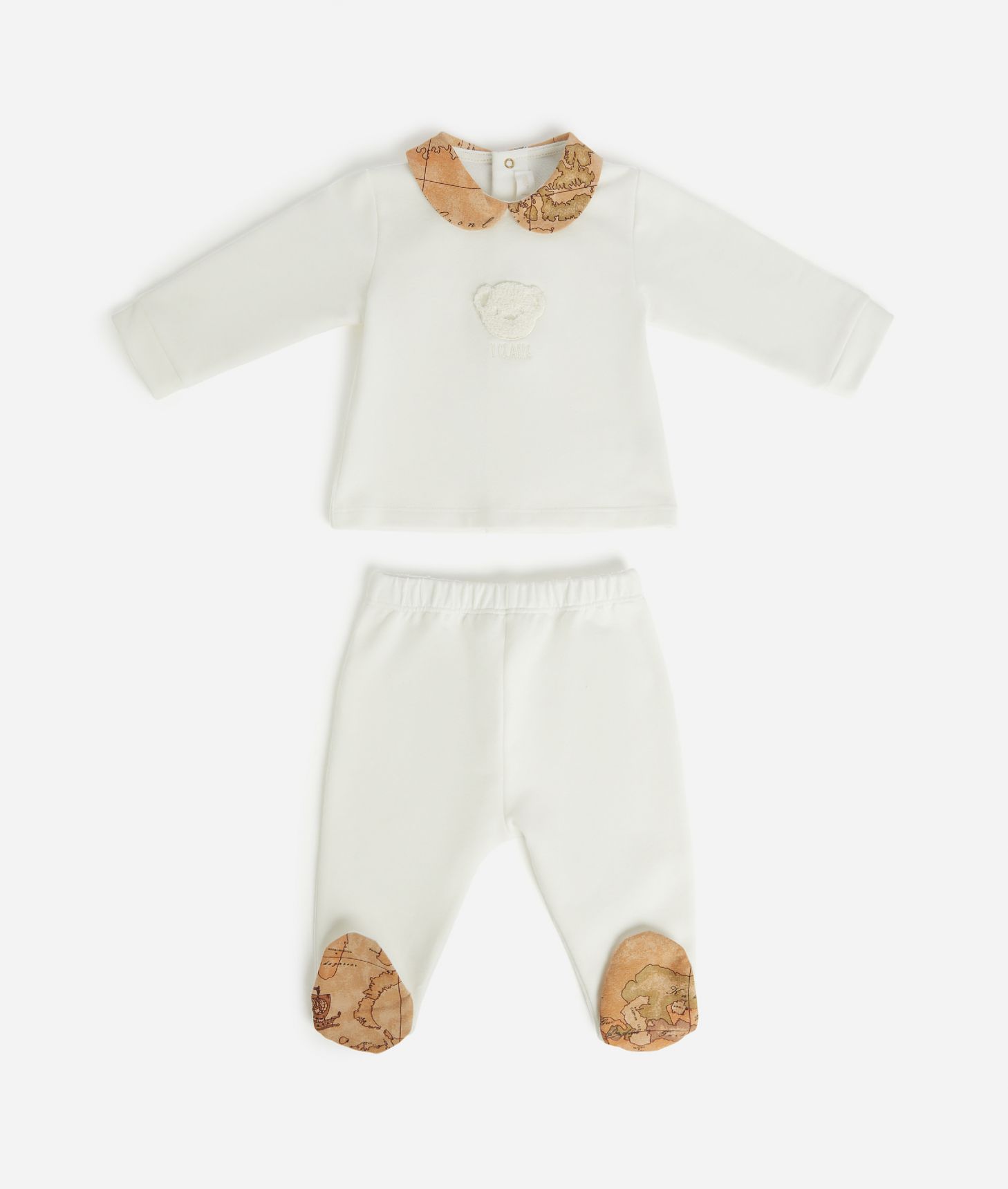 Cotton jumpsuit set with teddy bear embroidery White,front