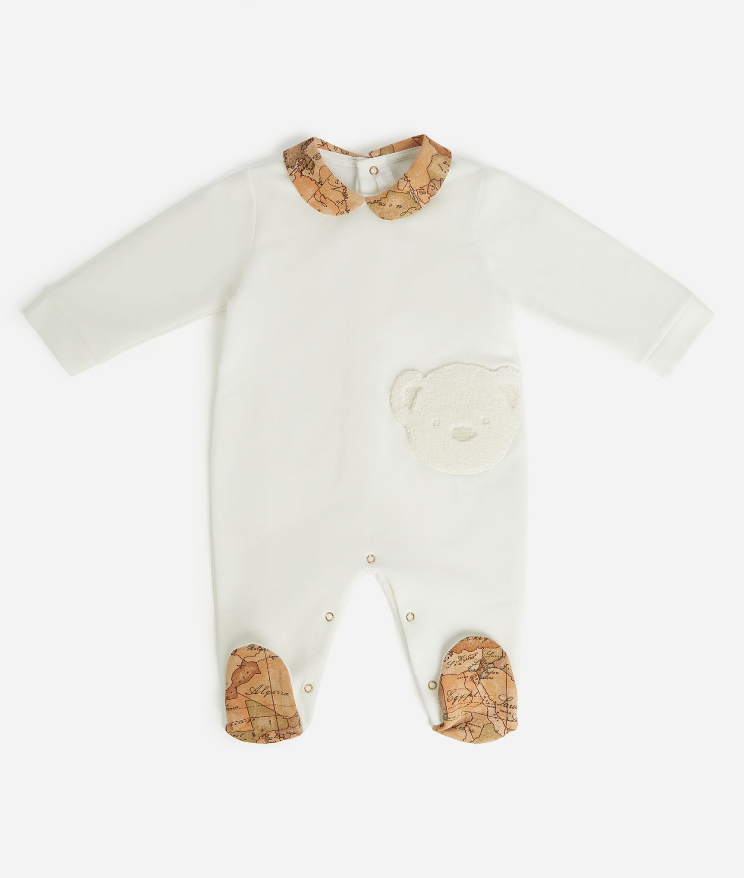 Cotton romper with teddy bear print White,front