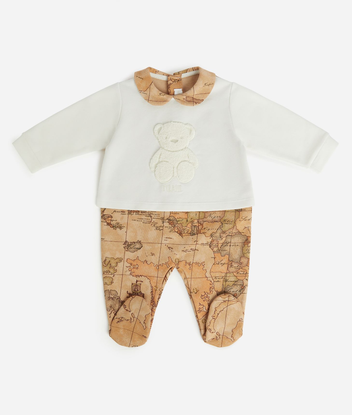 Cotton jumpsuit set with teddy bear print White,front