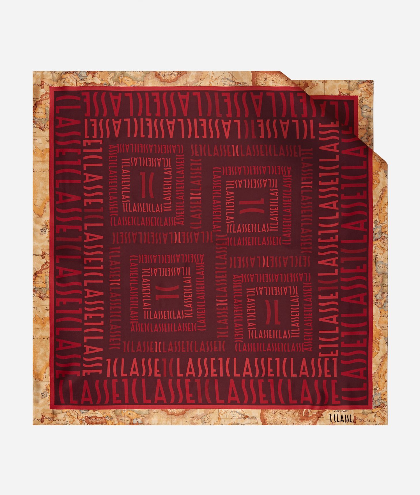 Geo Logomania silk scarf 90 x 90 Cabernet,front
