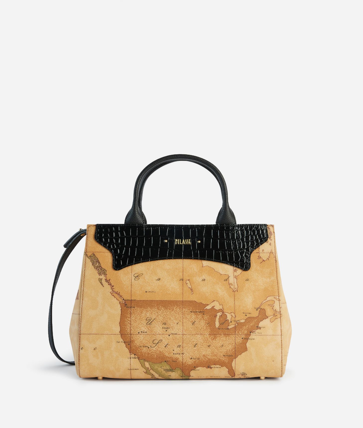 Geo Exotic handbag with crossbody strap Black,front