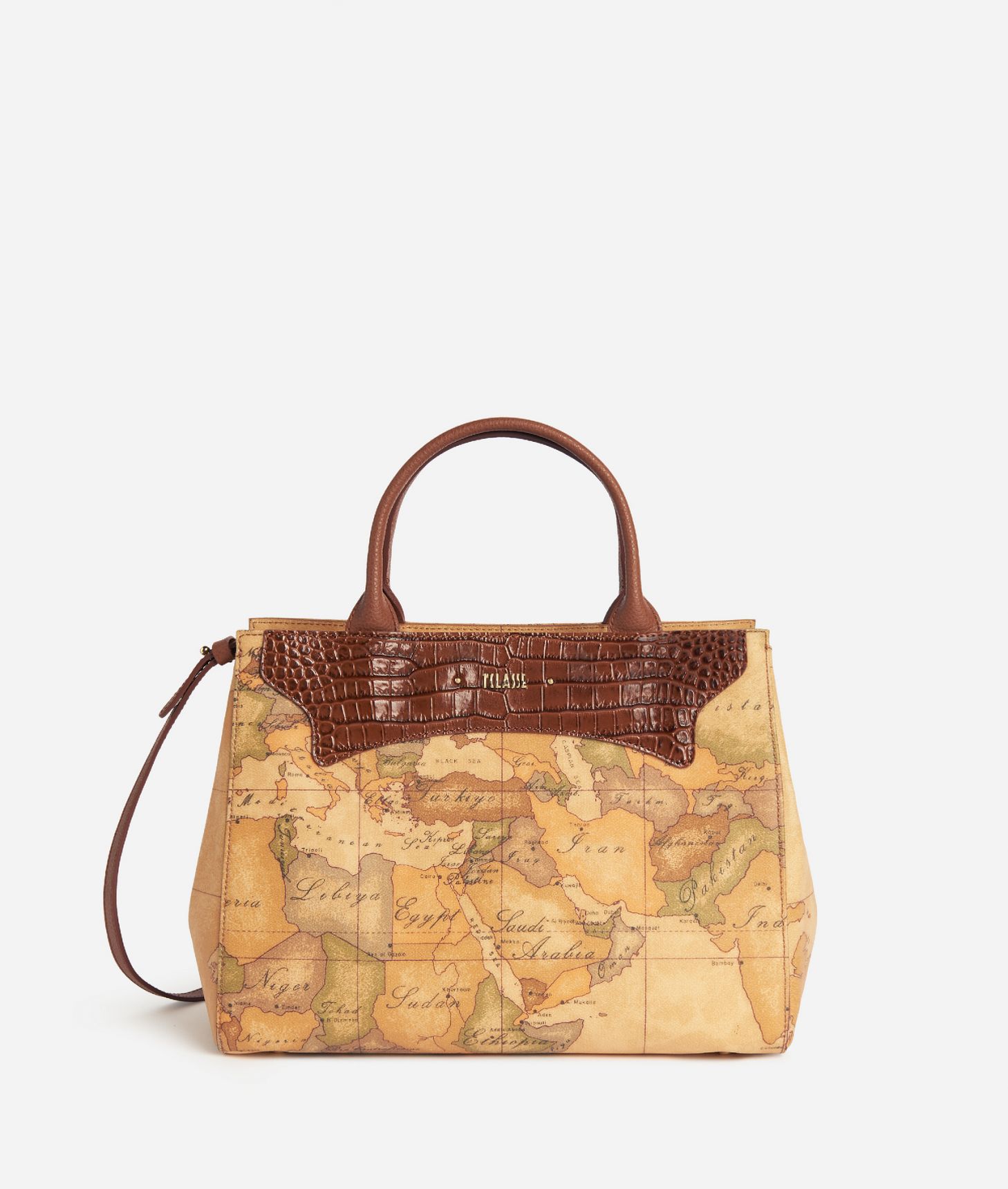 Geo Exotic handbag with crossbody strap Chestnut,front