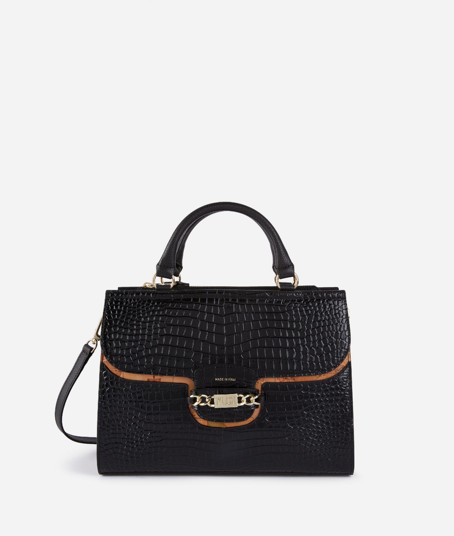 Millennium Bag handbag in mock-croc leather with shoulder strap Black,front