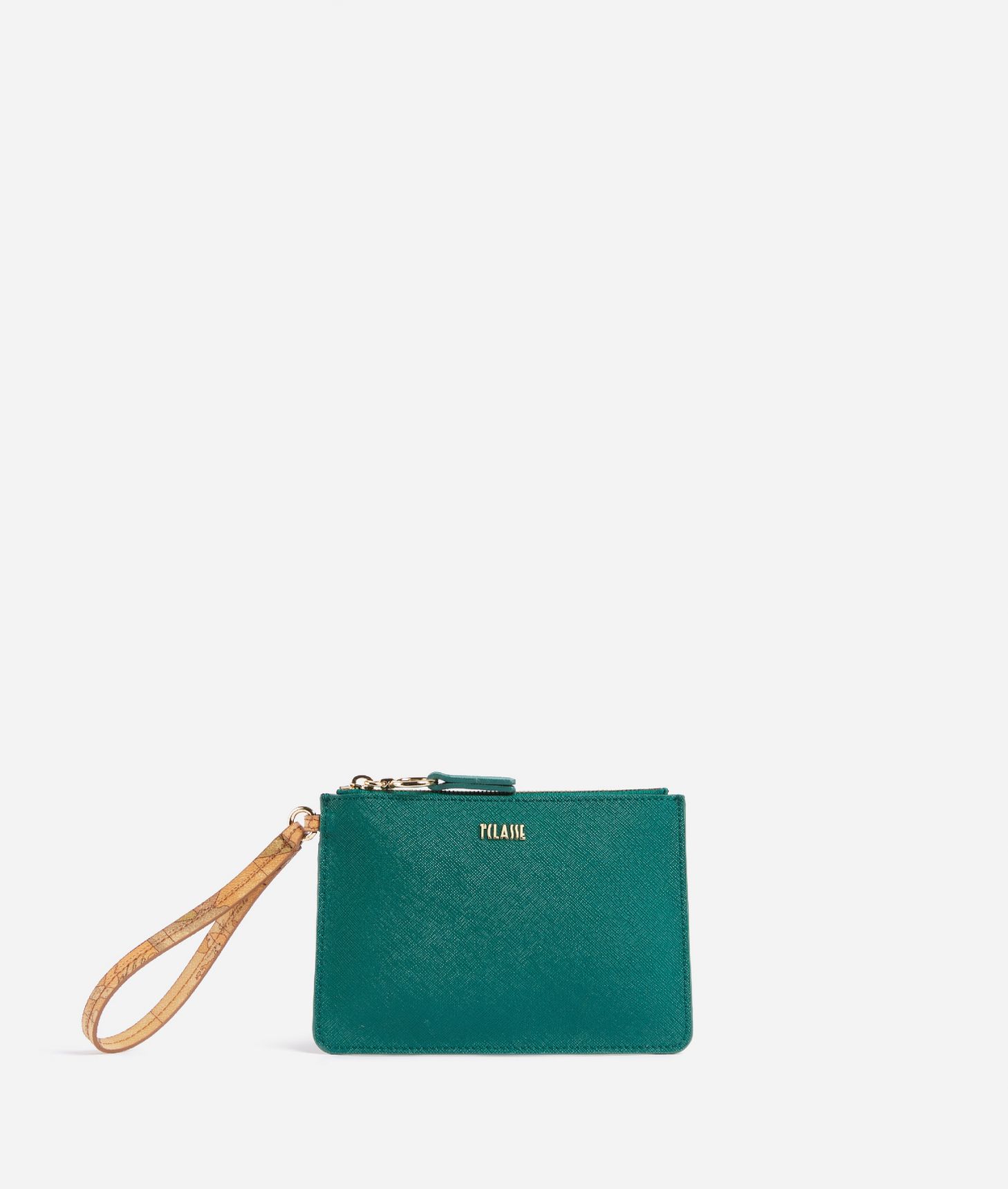 Glam City slim pouch with wristlet Emerald Green,front