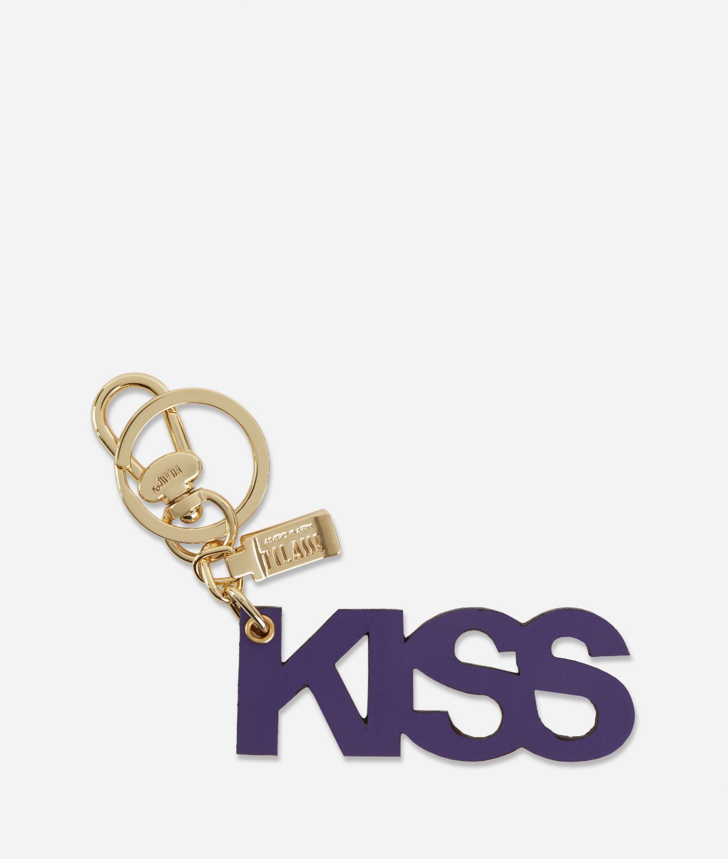 Kiss leather keychain Indigo,front