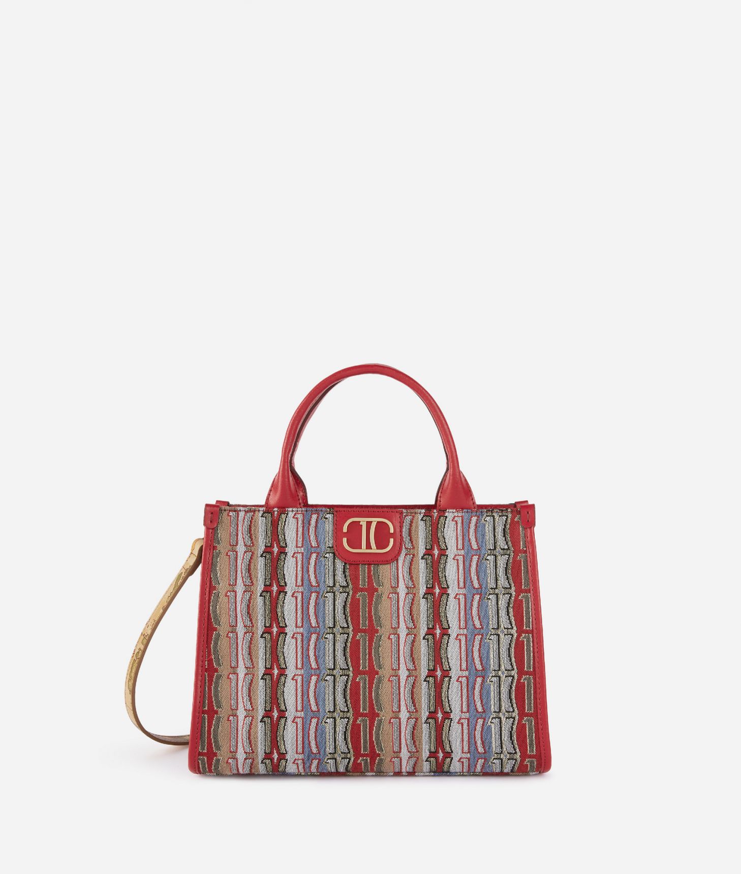 1C Jacquard handbag with strap Raspberry,front