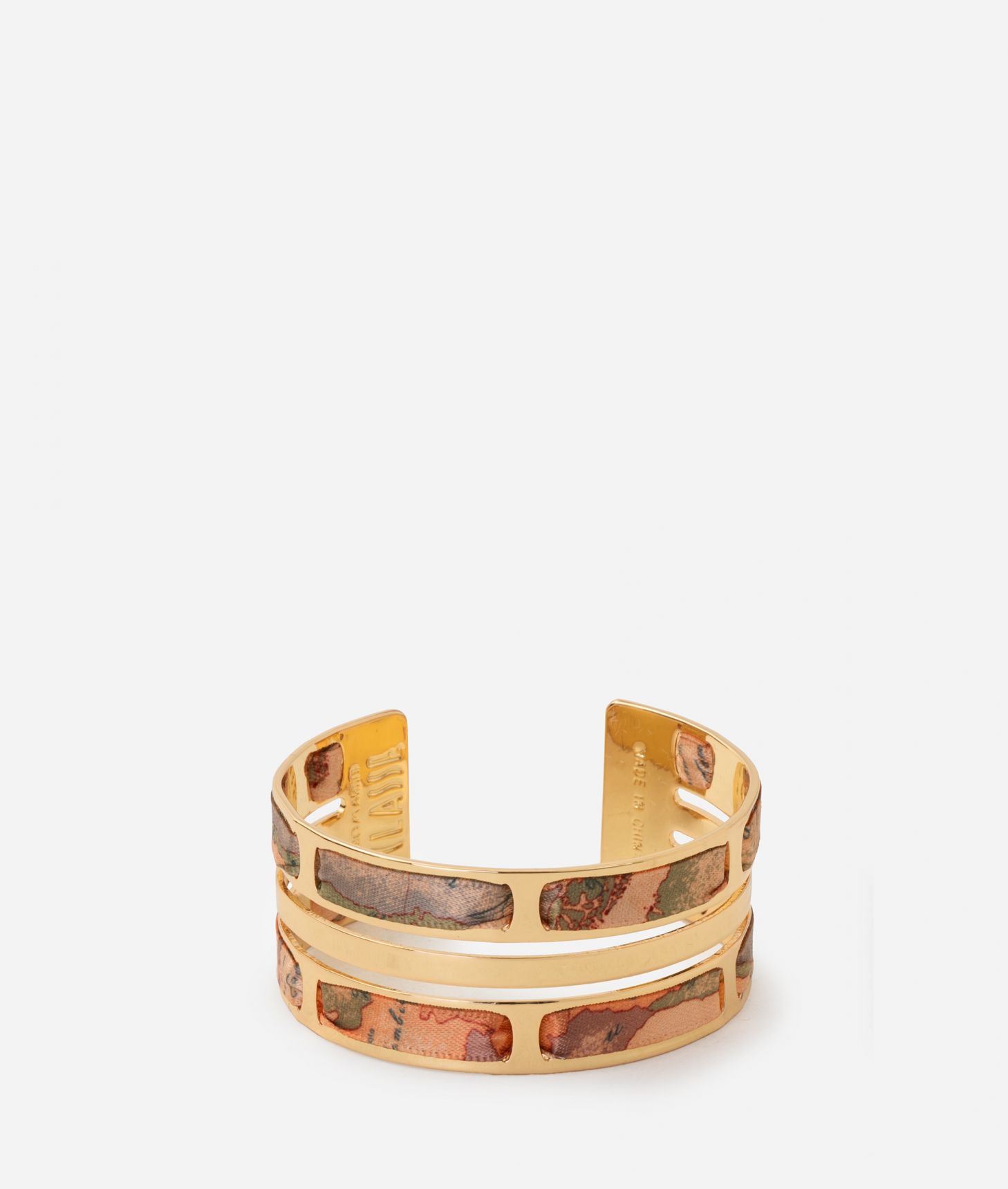Gold-plated steel bangle with Geo Classic print details,front
