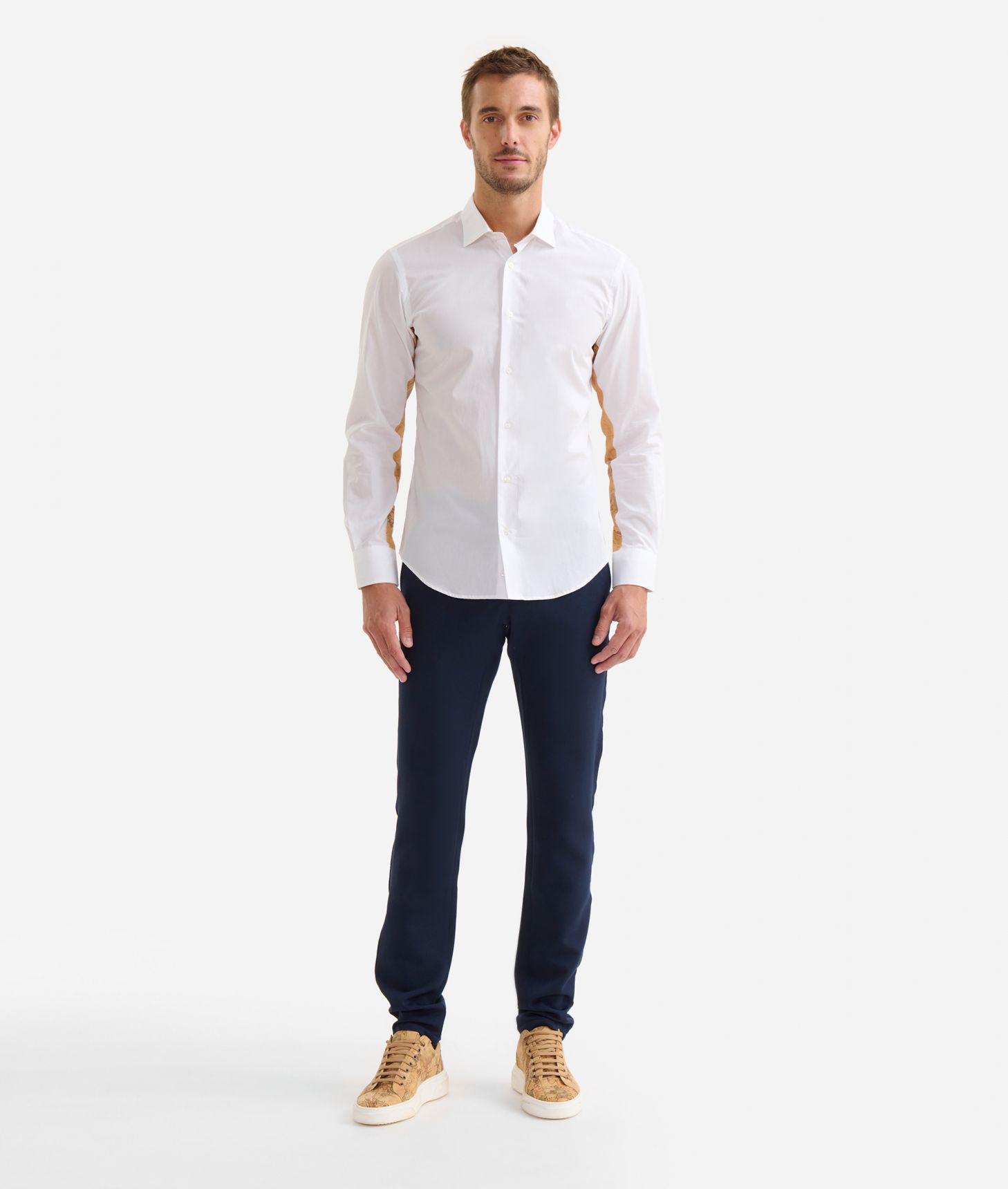 Slim fit cotton shirt with shoulder detail White,front