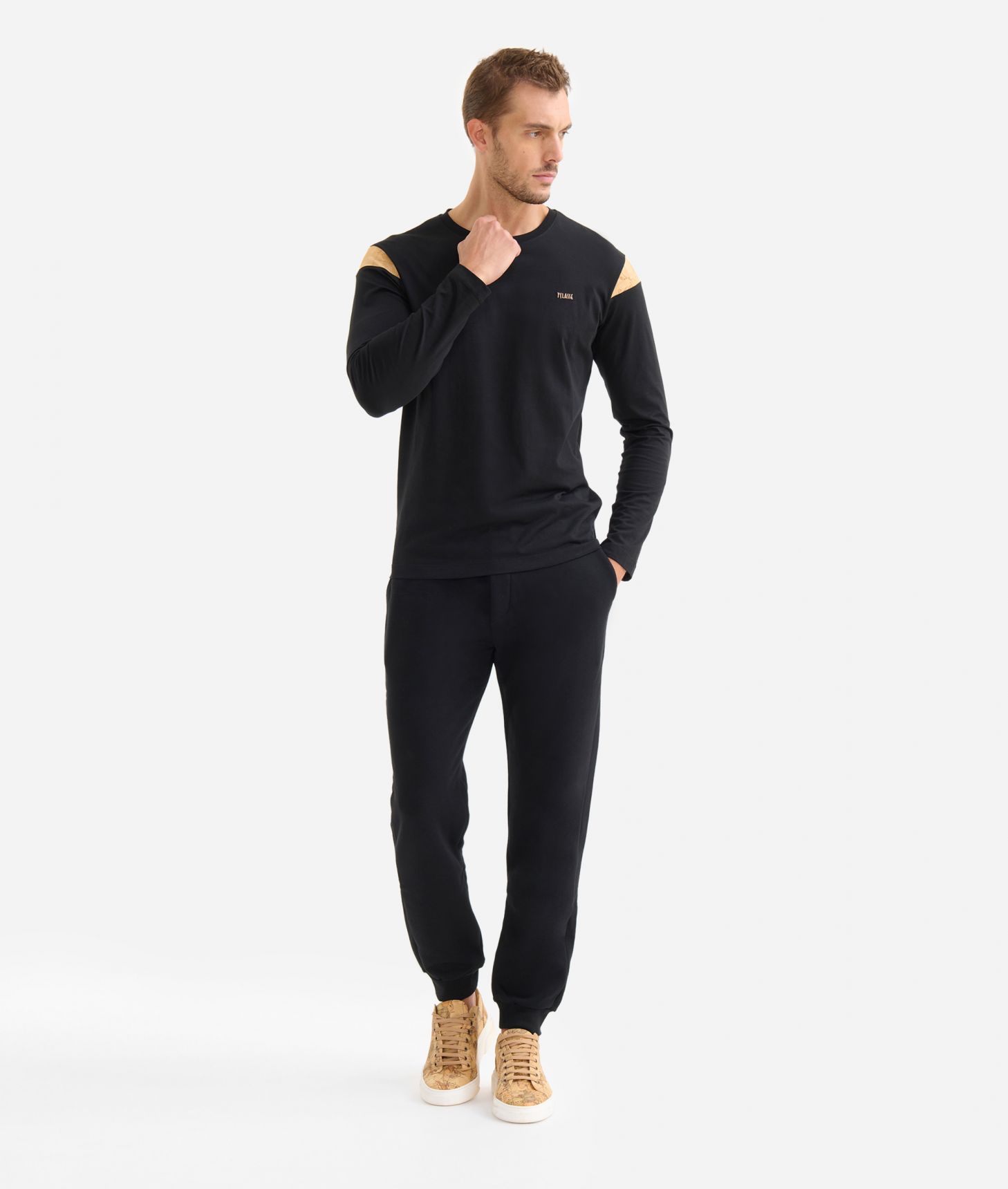 Long-sleeved cotton t-shirt Black,front
