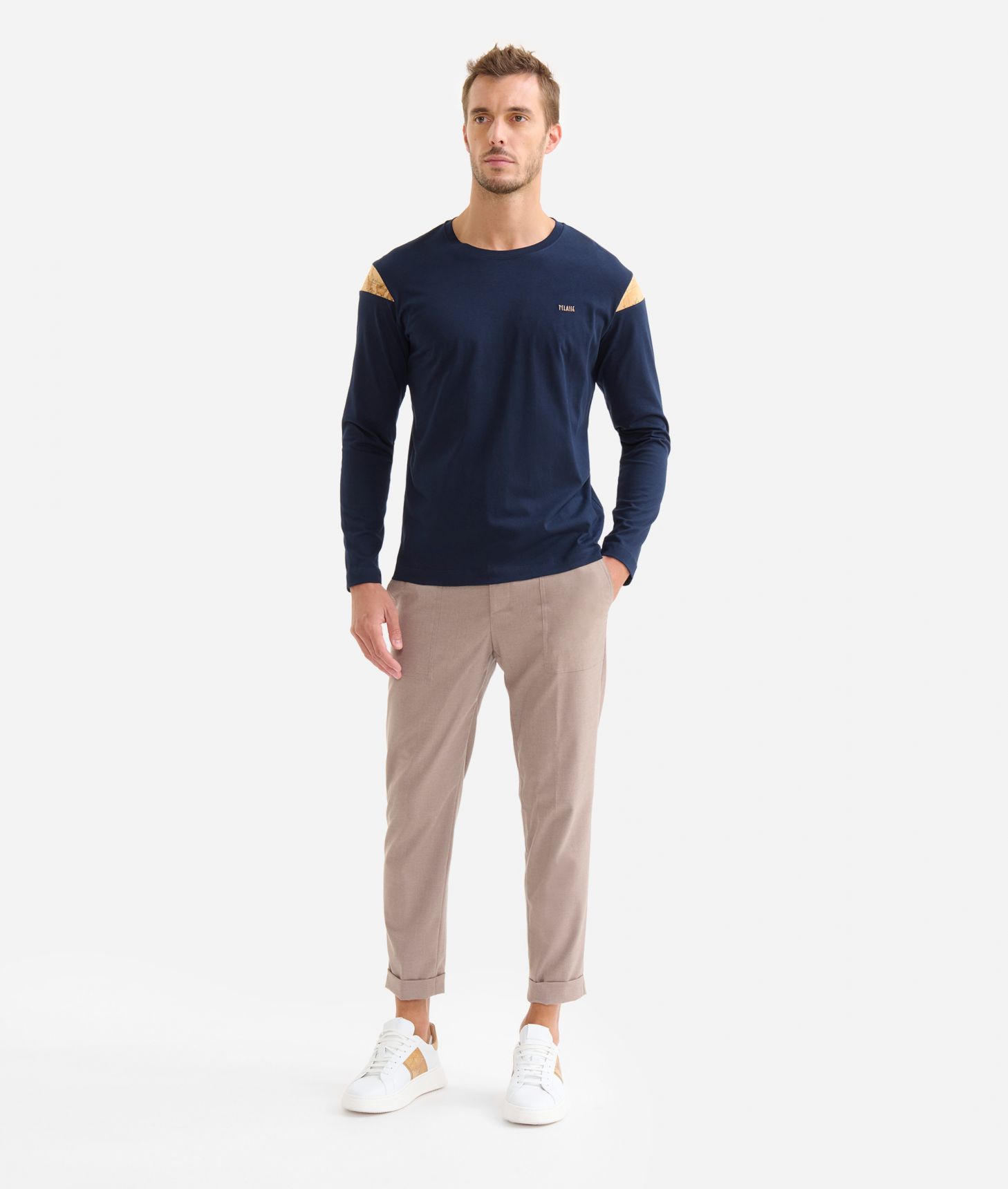 Long-sleeved cotton t-shirt Navy Blue,front