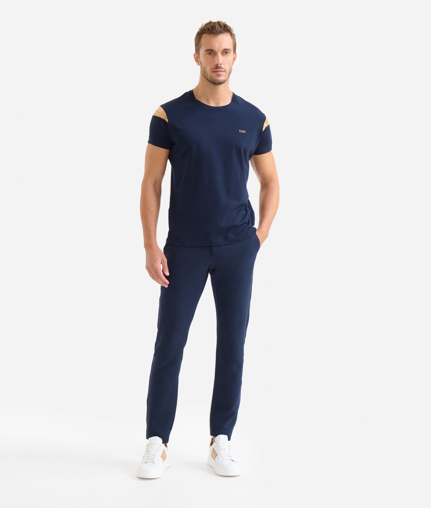 T-shirt manica corta in cotone Blu Navy,front