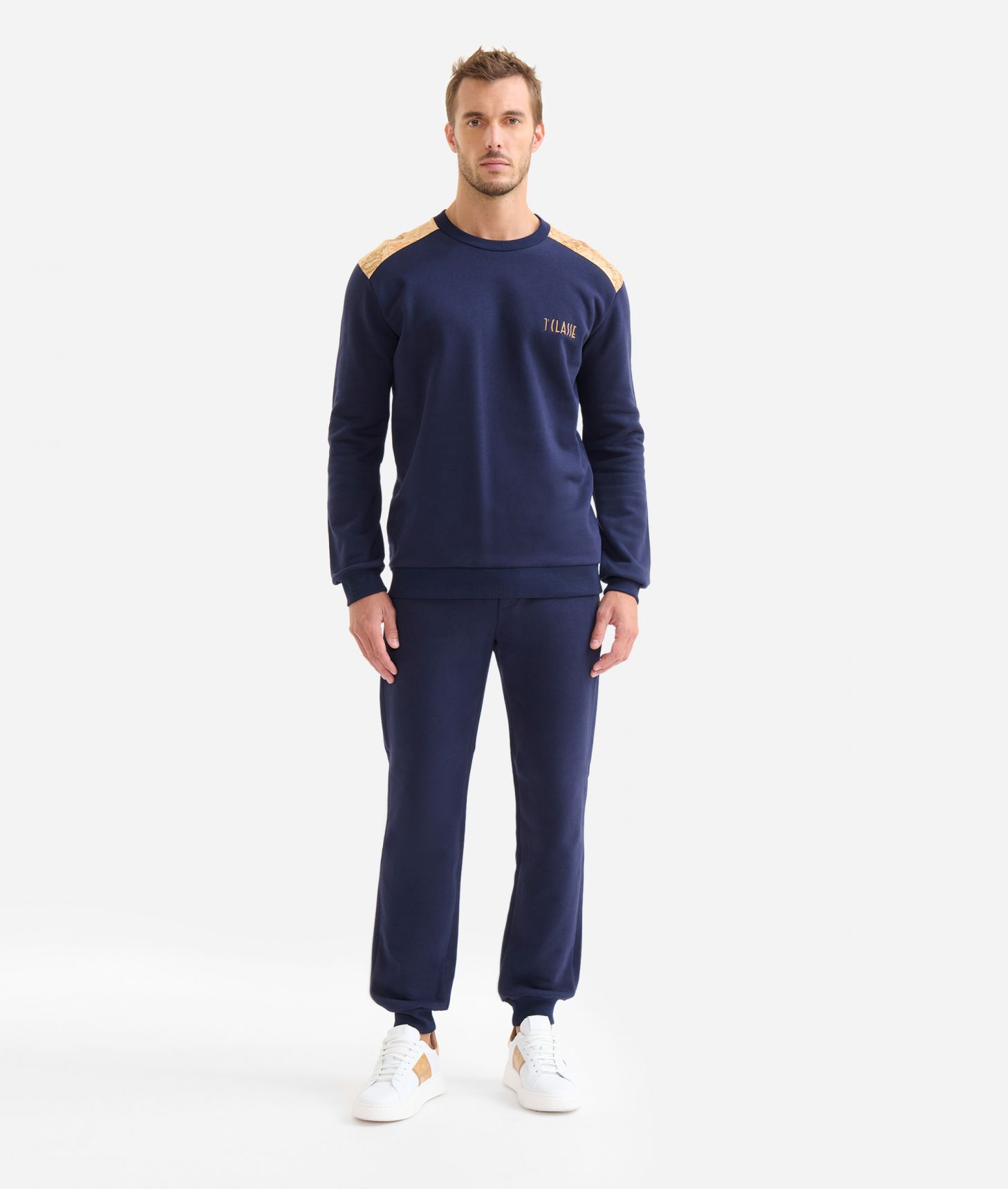 Crewneck cotton sweatshirt Navy Blue,front