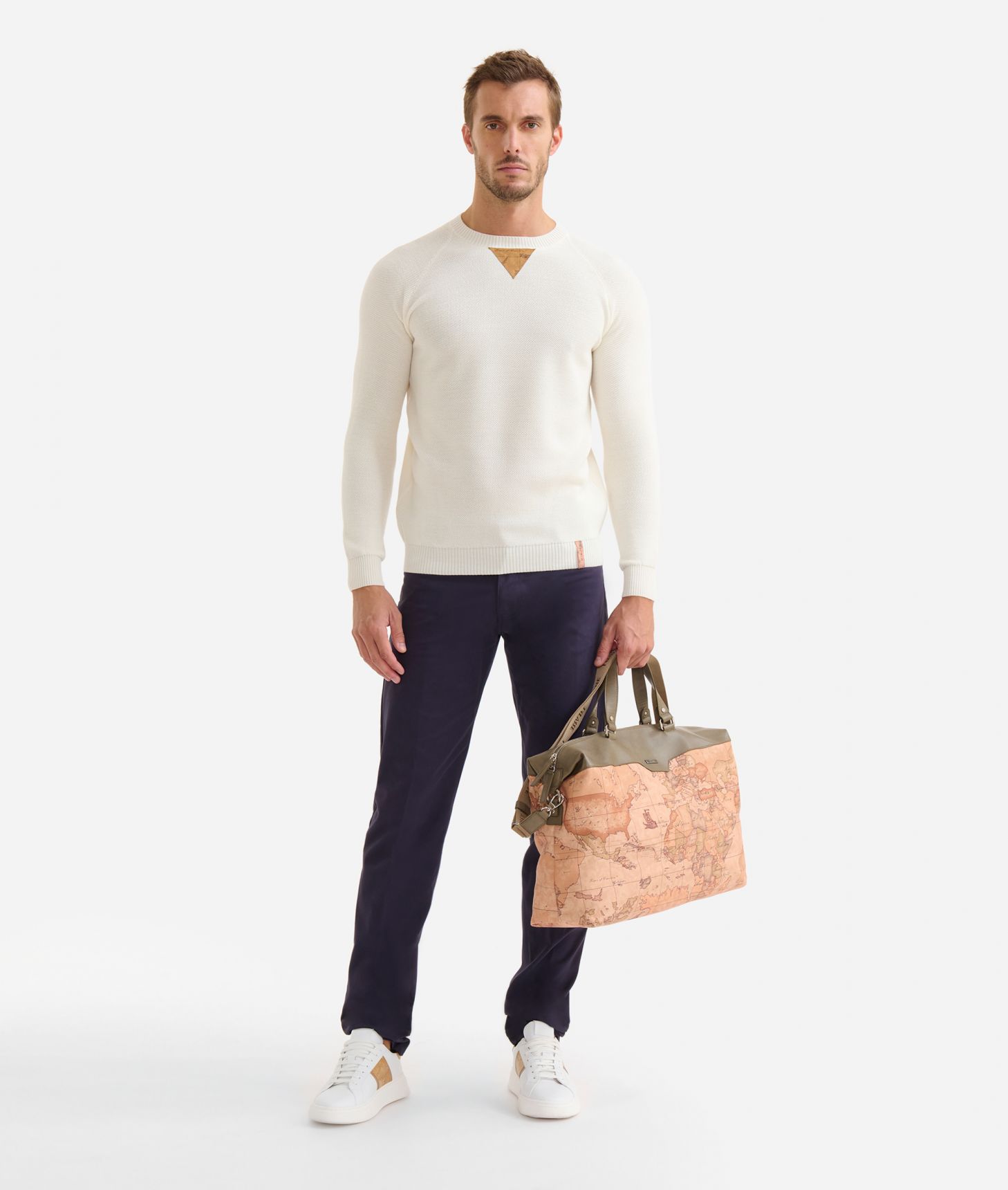 Wool blend crewneck sweater with patches Milk White,front