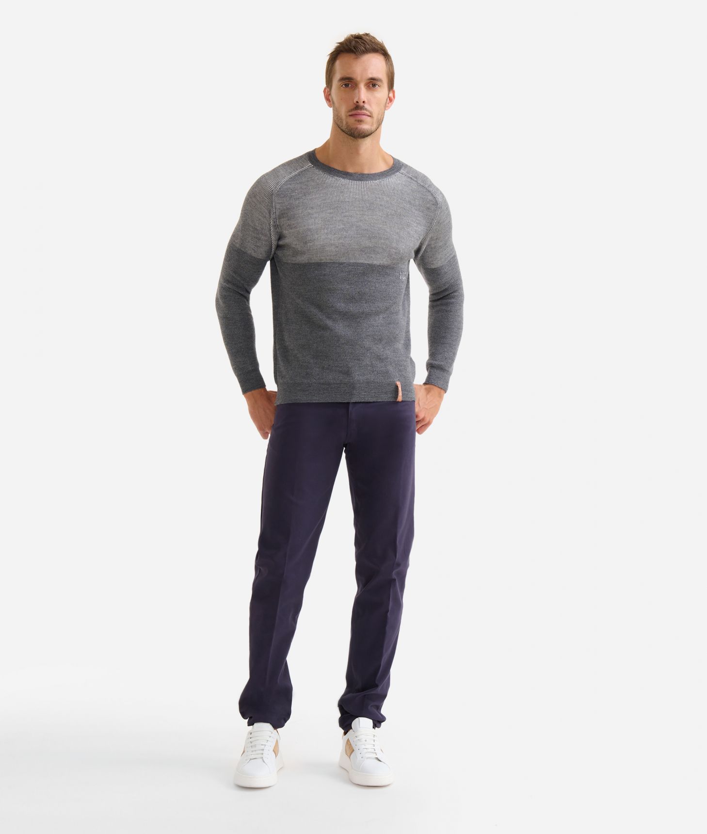 Wool blend crew neck sweater Grey,front