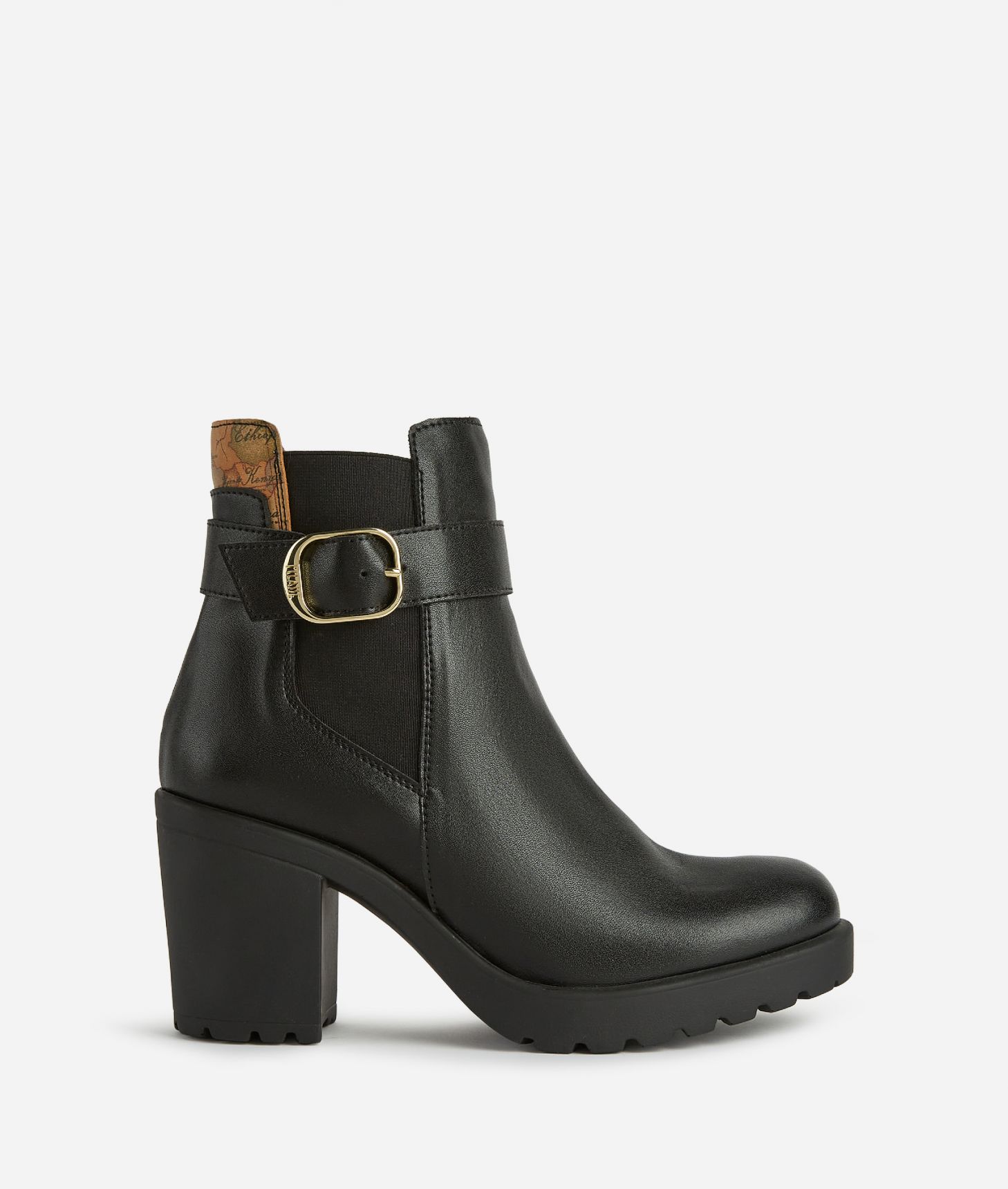 Smooth leather ankle boots with logo buckle Black,front