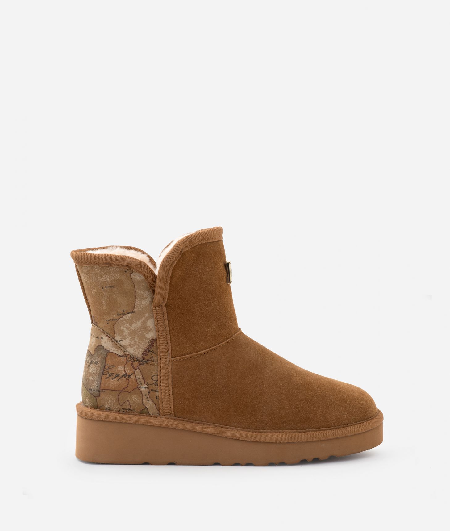 Padded suede ankle boots with logo plate Natural,front