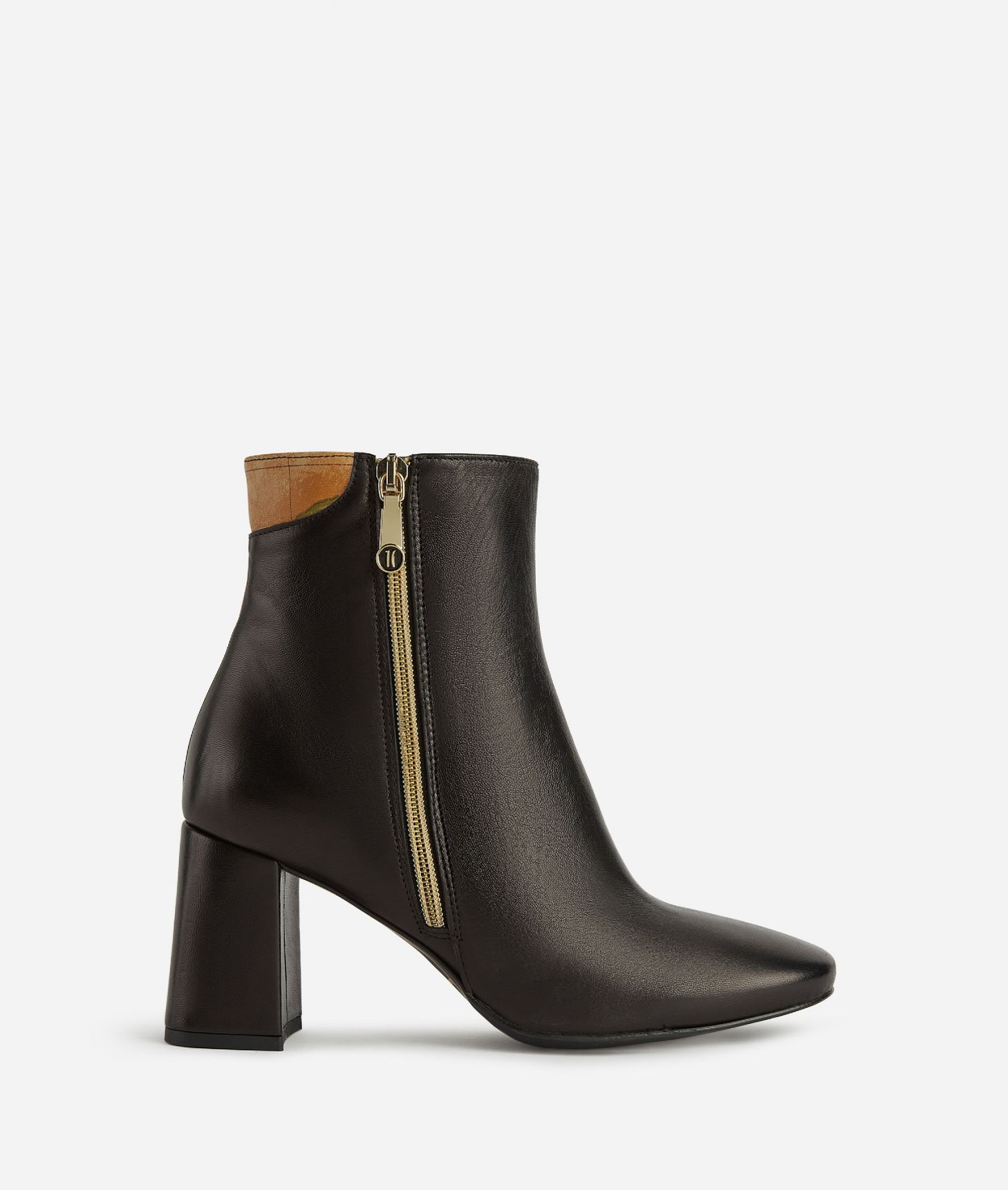 Smooth nappa leather ankle boots with flared heel Black,front