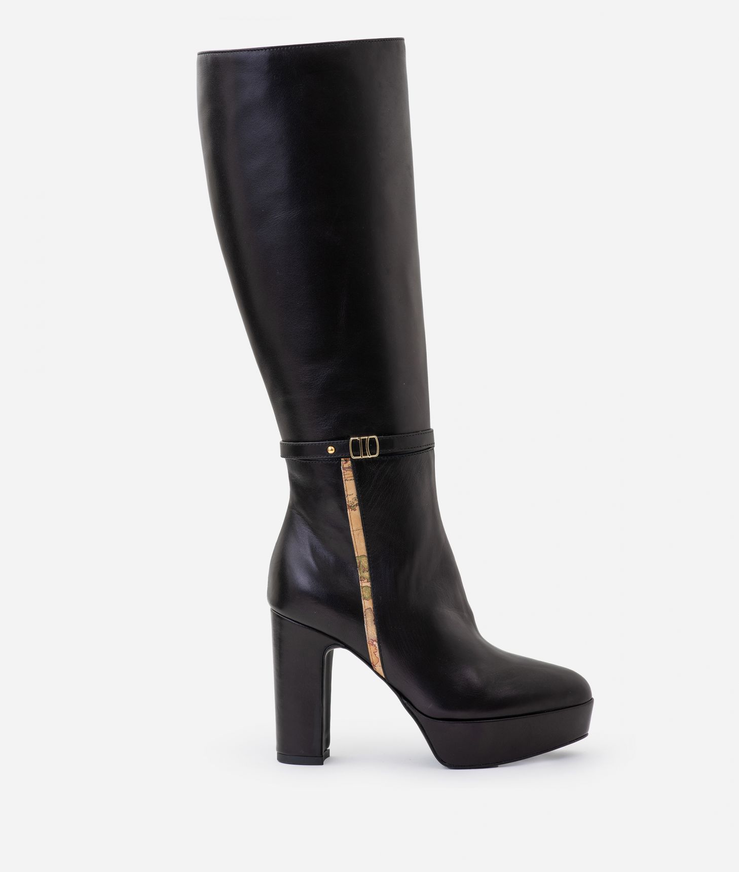 Smooth nappa leather high boots with strap Black,front