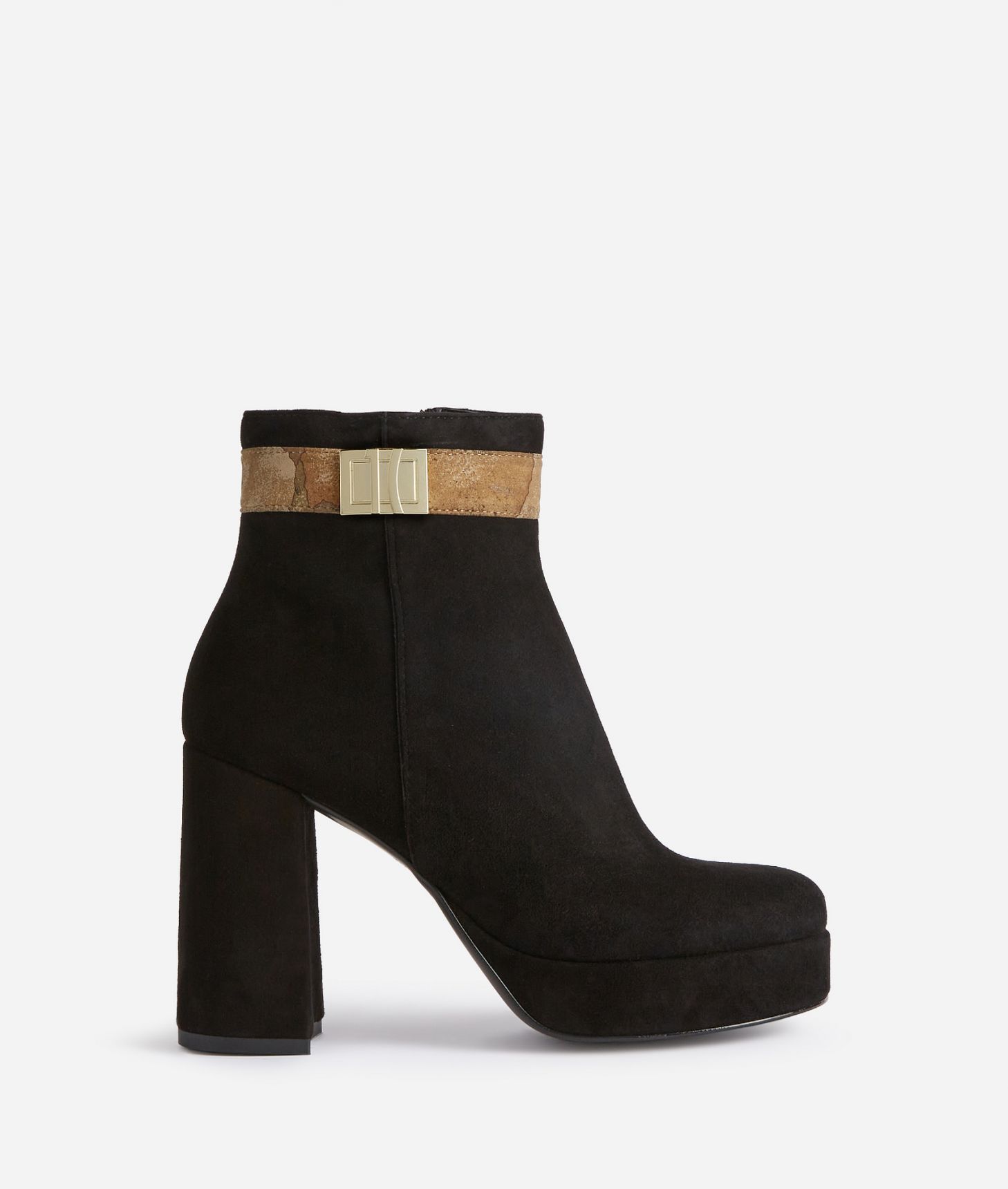 Suede ankle boots with square toe Black,front