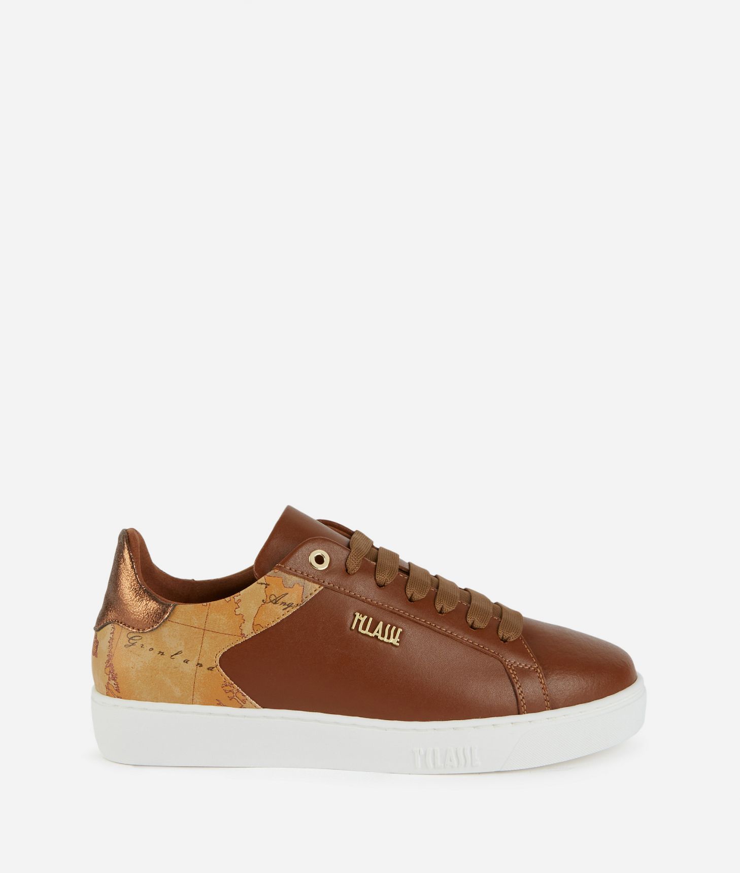 Smooth leather sneakers with lettering detail Chestnut,front