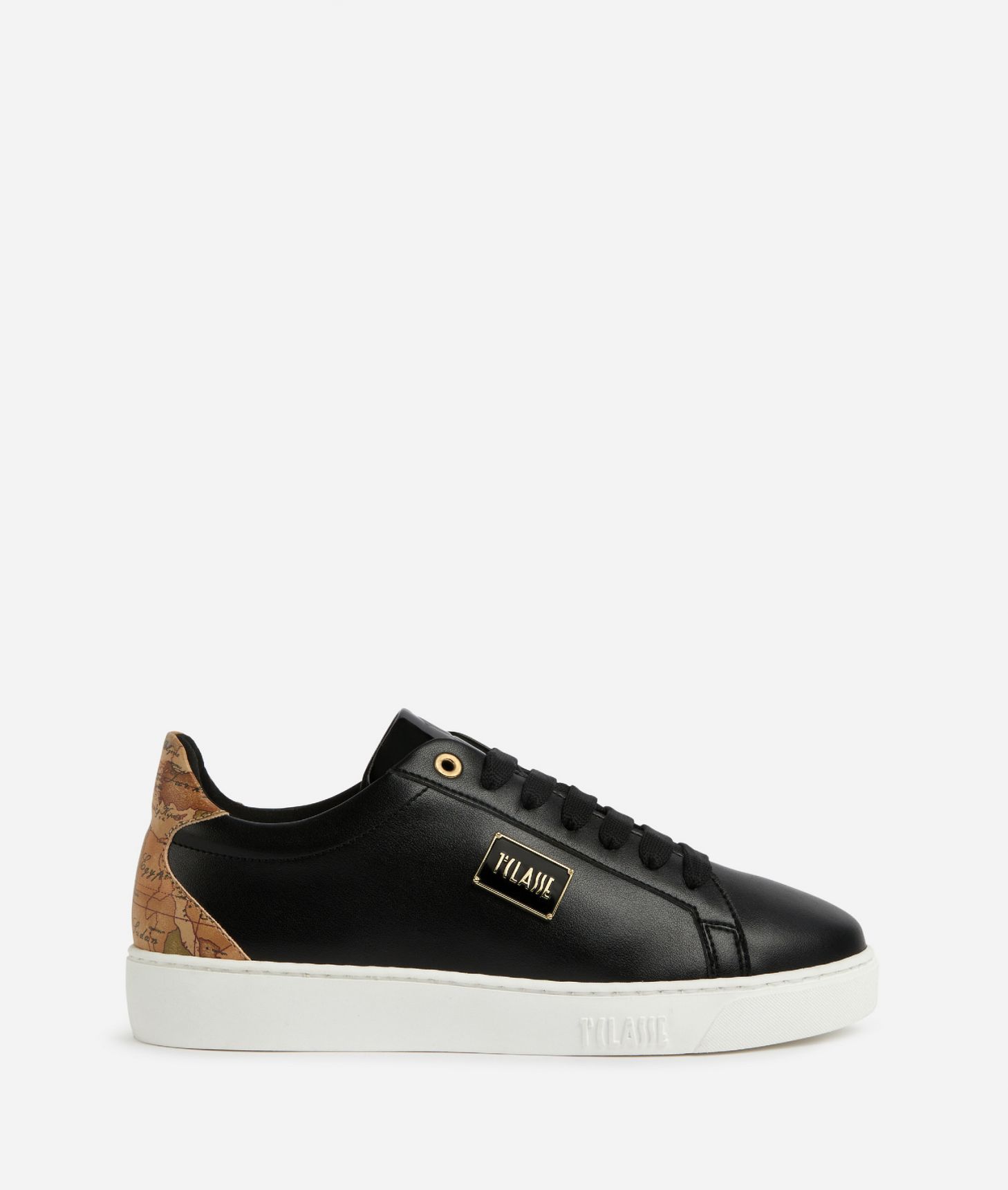 Faux nappa leather sneakers with logo plaque Black,front