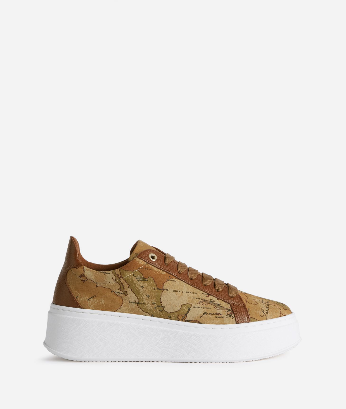 Nabuk fabric with Geo Classic print sneakers Chestnut,front