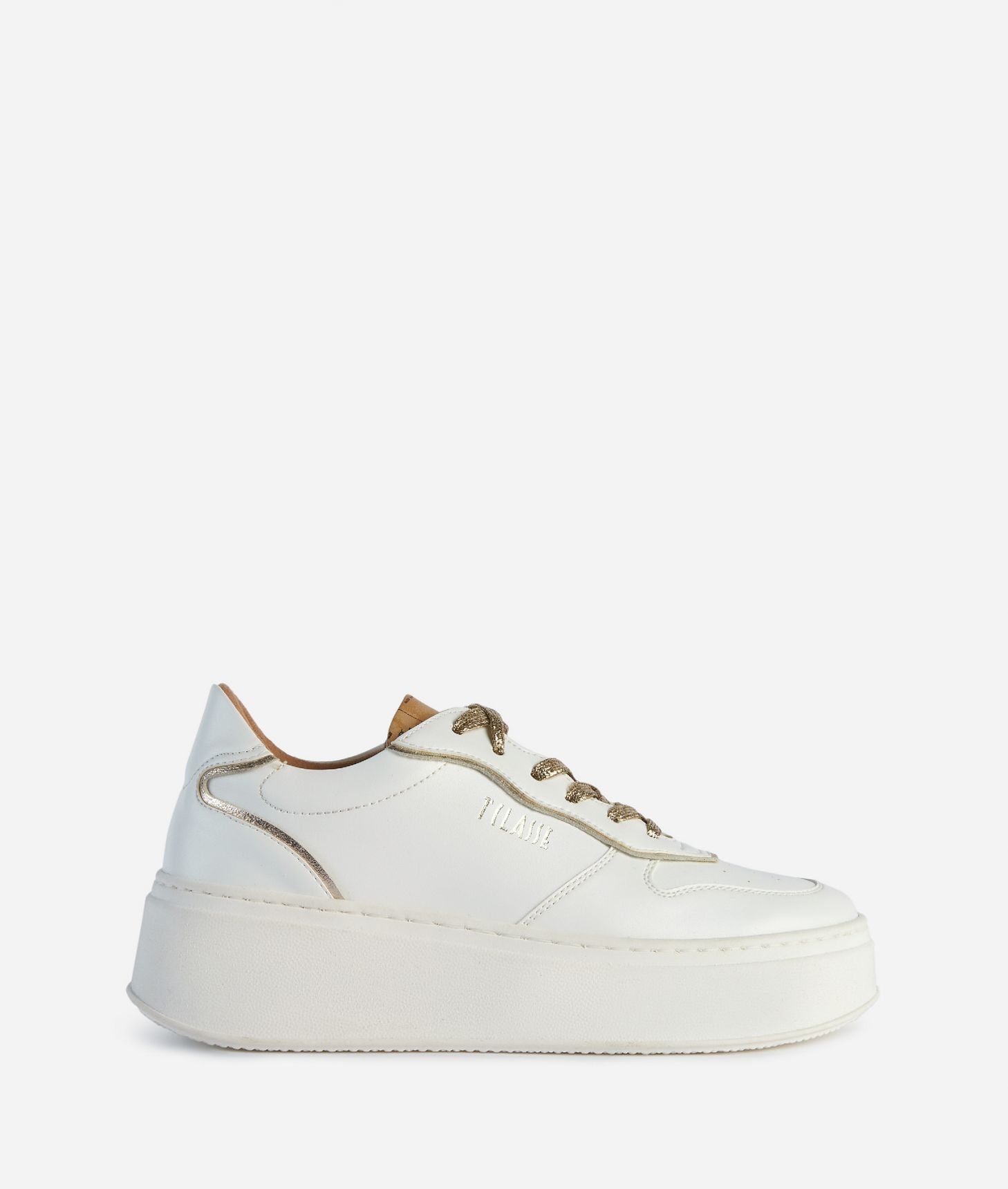 Faux nappa sneakers with gold ribbons White,front