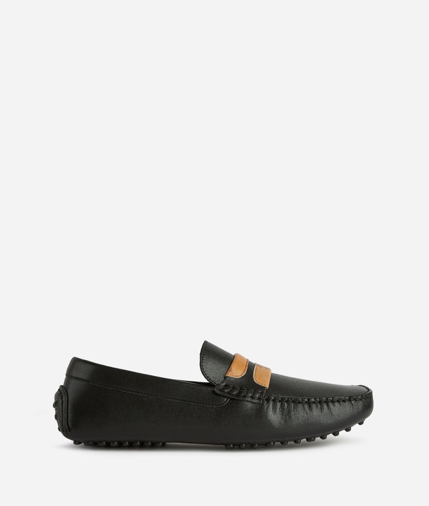 Smooth leather loafers with faux nappa inserts Black,front