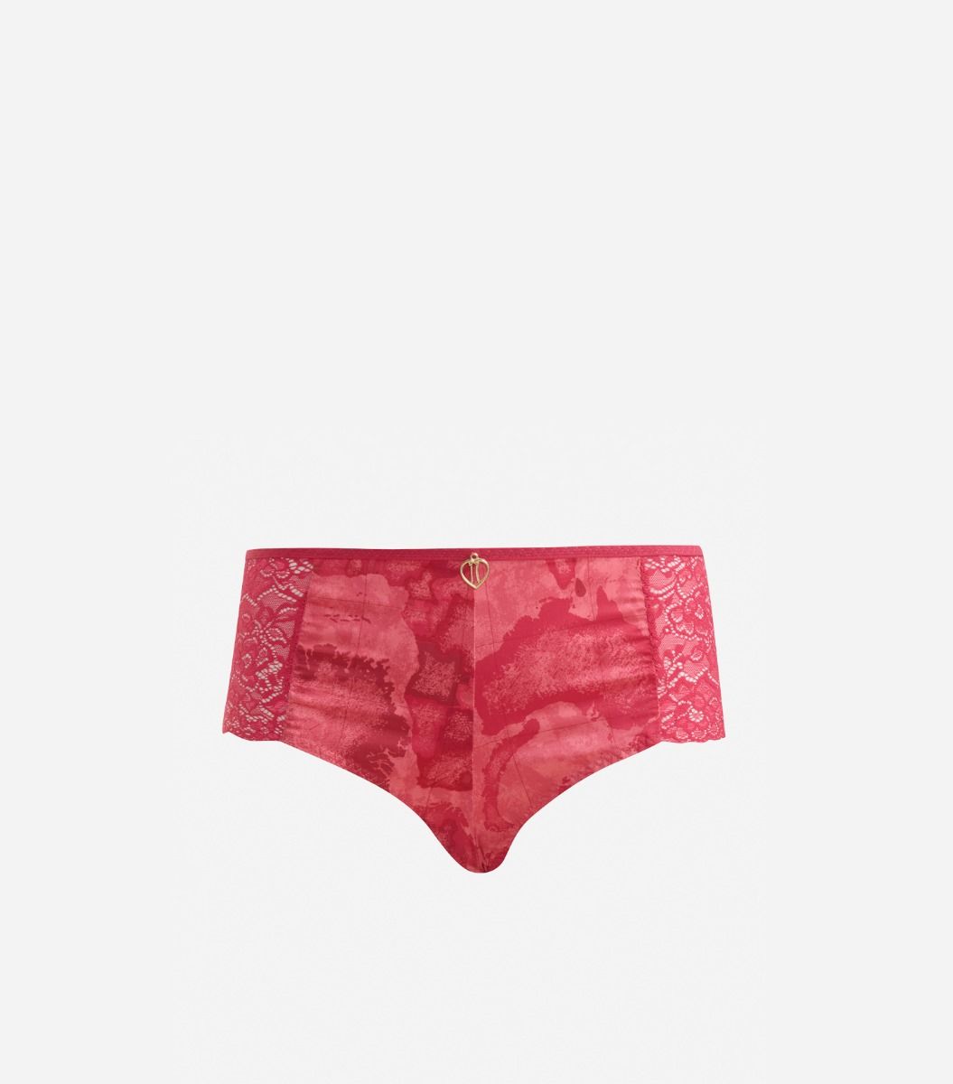 Satin and lace fabric culottes Dark Red,front