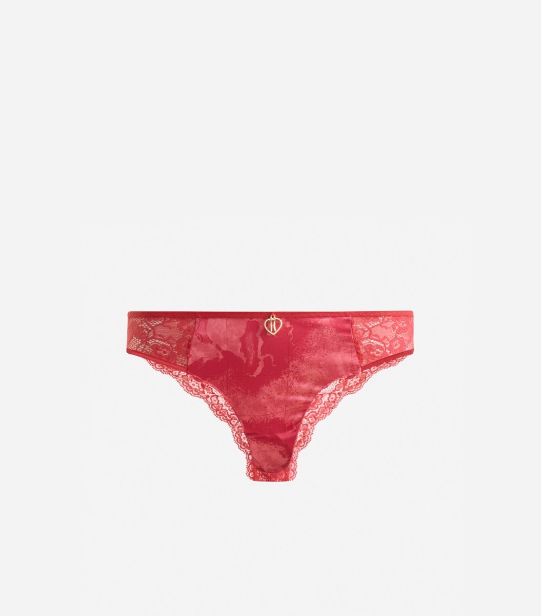 Brazilian briefs in satin and lace fabric Dark Red,front