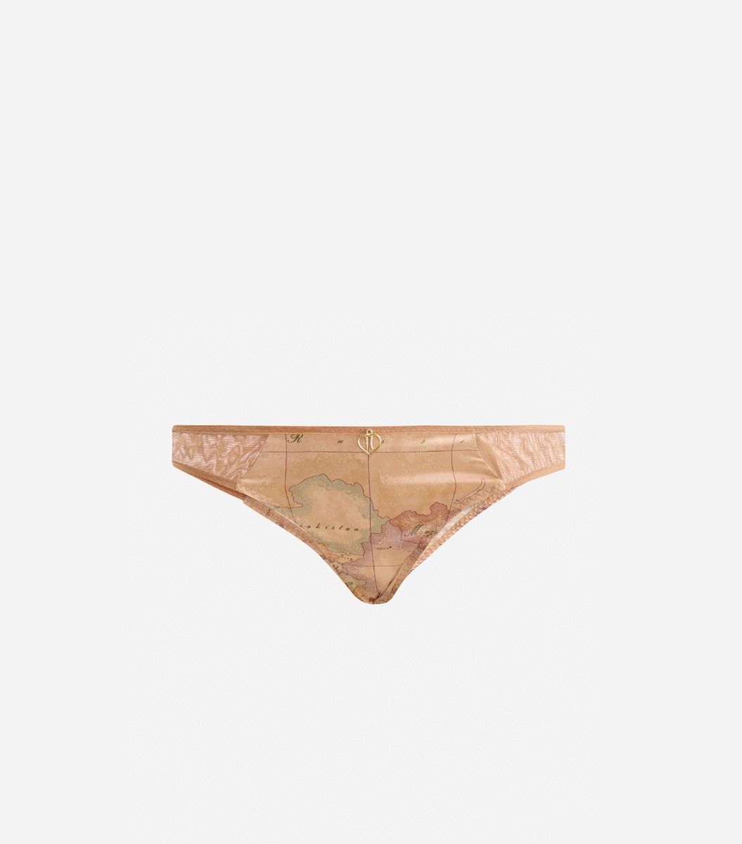 Geo Classic print brazilian briefs in satin and tulle fabric,front