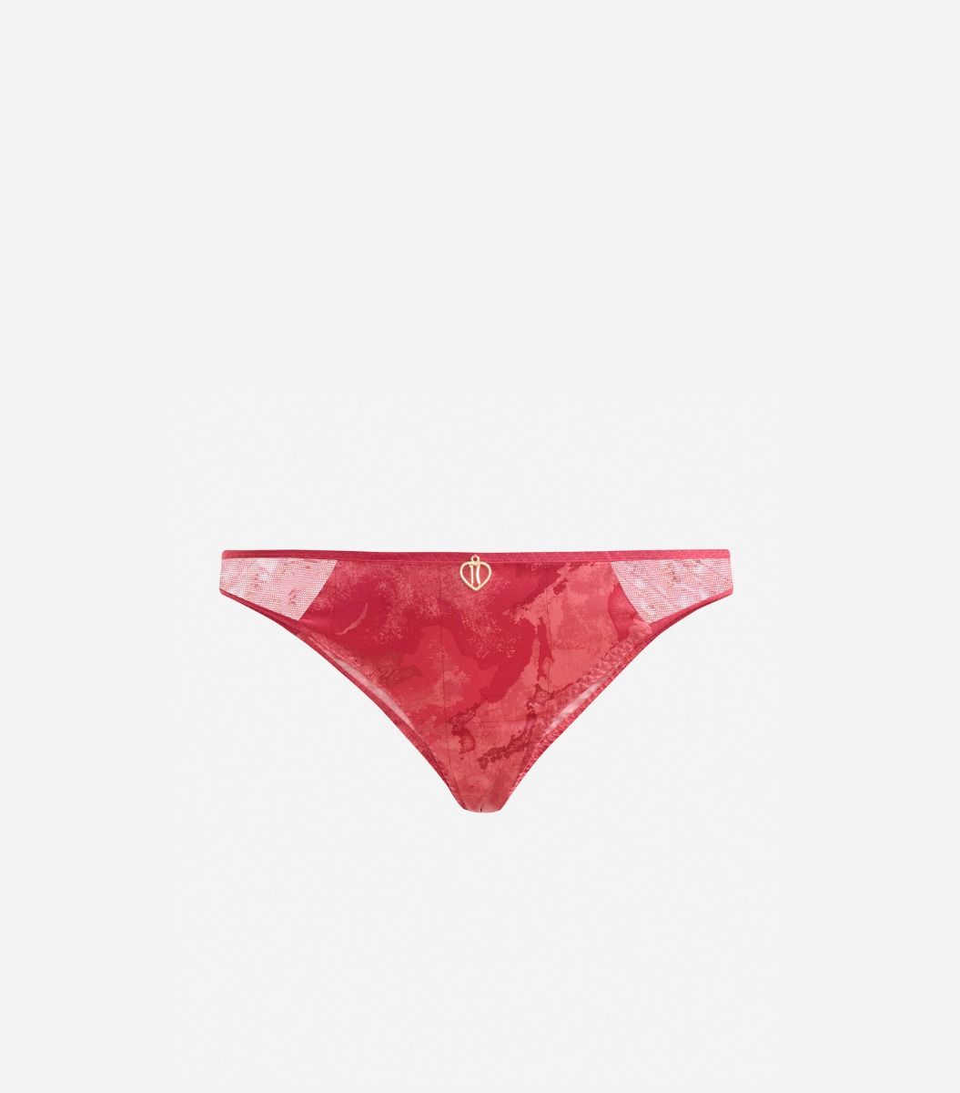 Brazilian briefs in satin and tulle fabric Dark Red,front