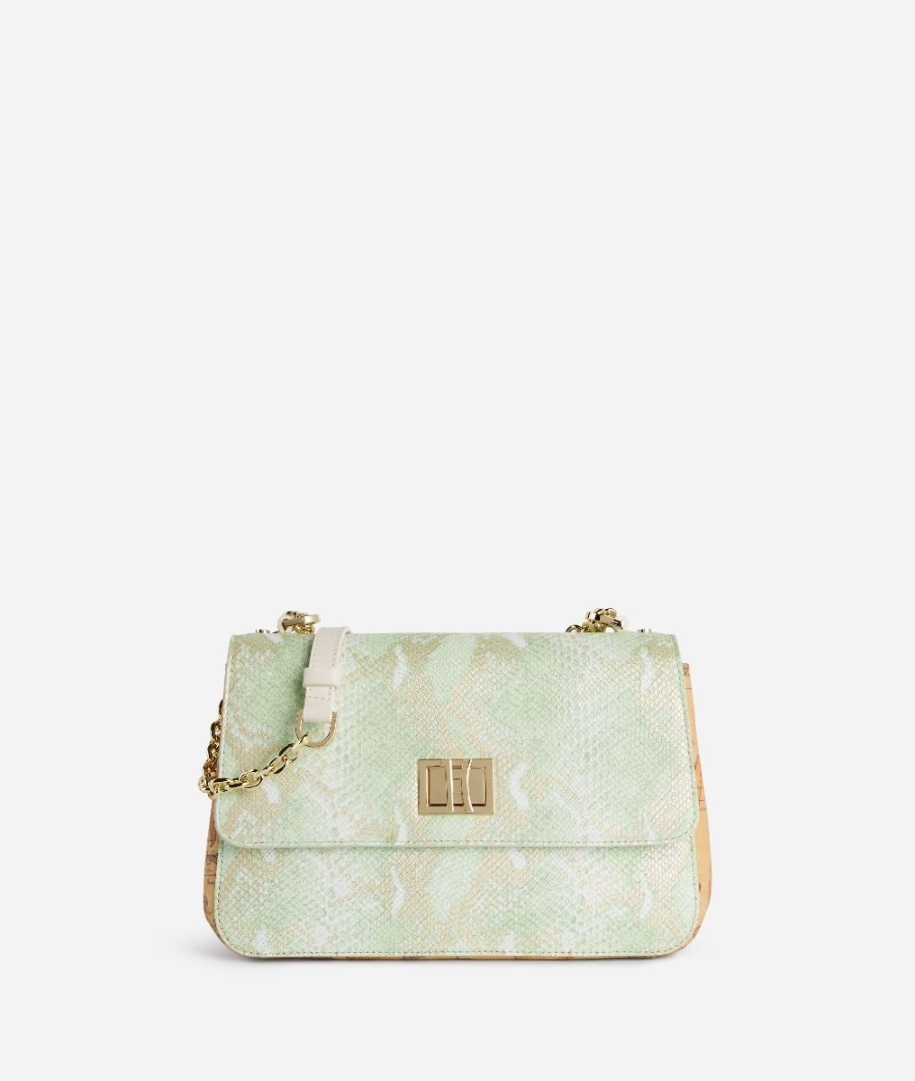 Lovely Bag with shoulder strap in printed leather Milk Mint,front