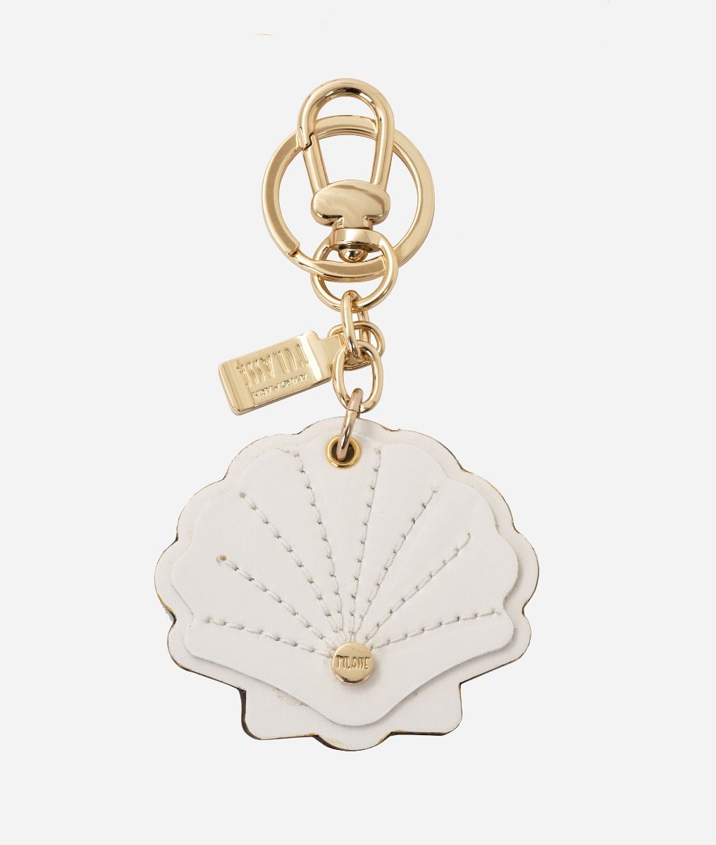 Shell-shaped leather key ring White Cotton,front