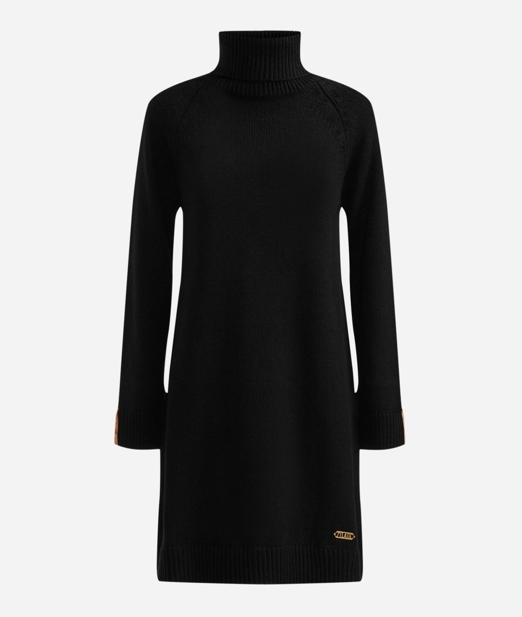 A-line sweater dress in wool and alpaca blend yarn Black,front