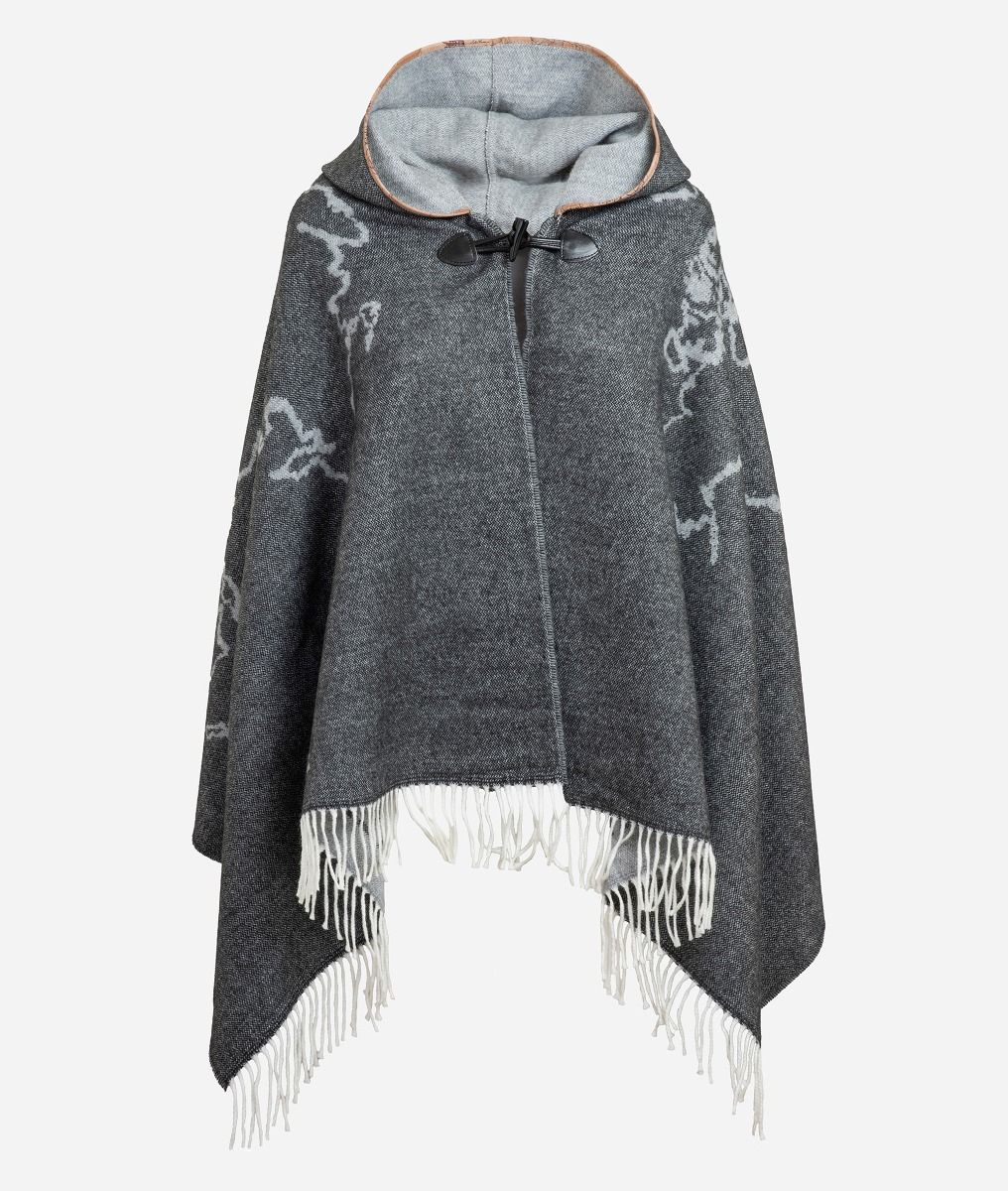 Cape with hood and toggle 75 x 180 Ivory Grey,front