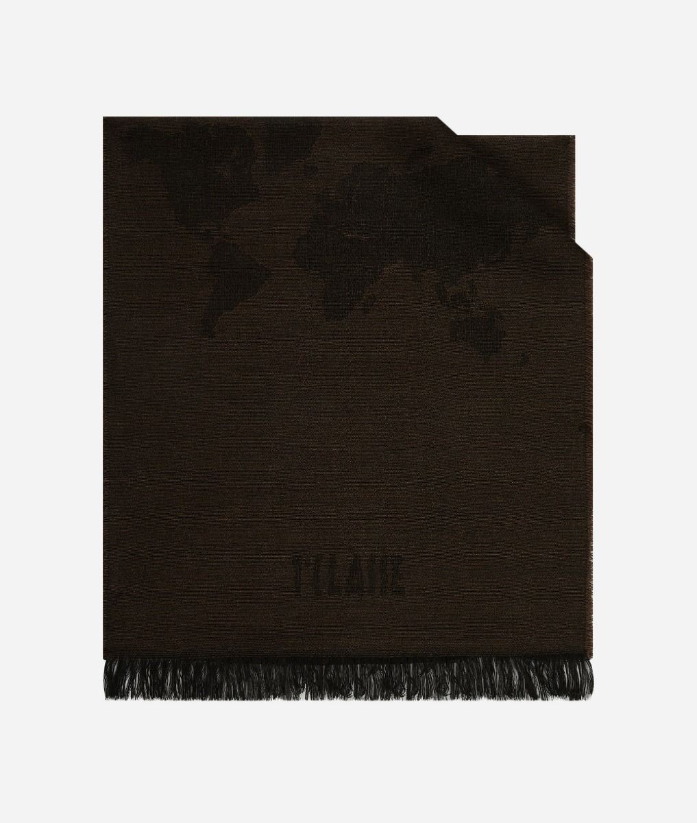 Geo Full fringe scarf 40 x 200 Dark Brown,front
