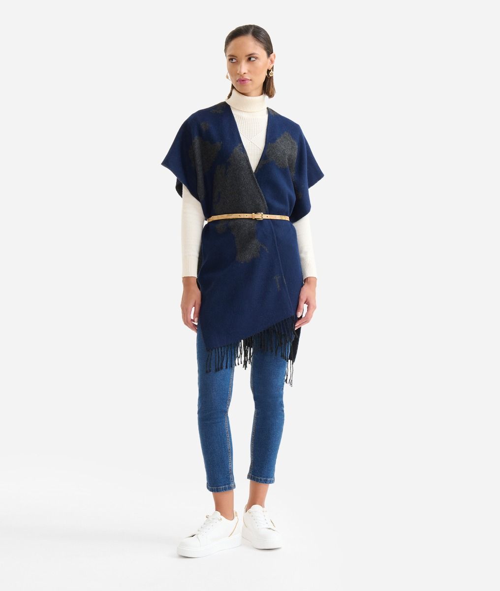 Geo Full shawl with belt 75 x 180 Night Blue,front