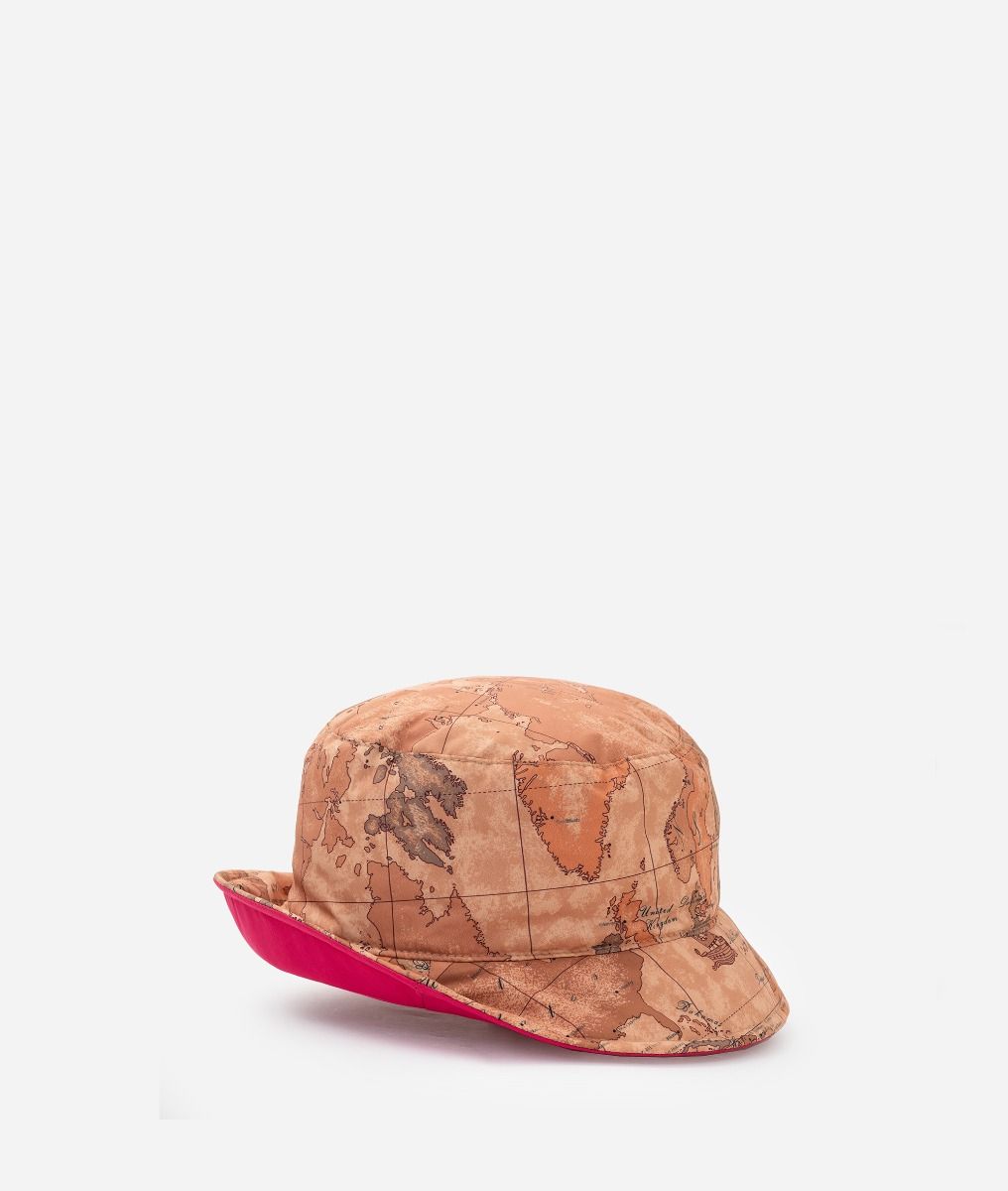 Nylon bucket hat with Geo Classic print Fuchsia,front