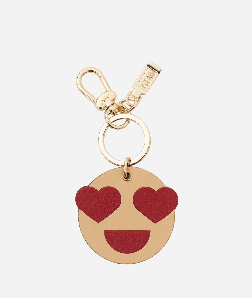 Smile Love leather keychain Scarlet Red,front