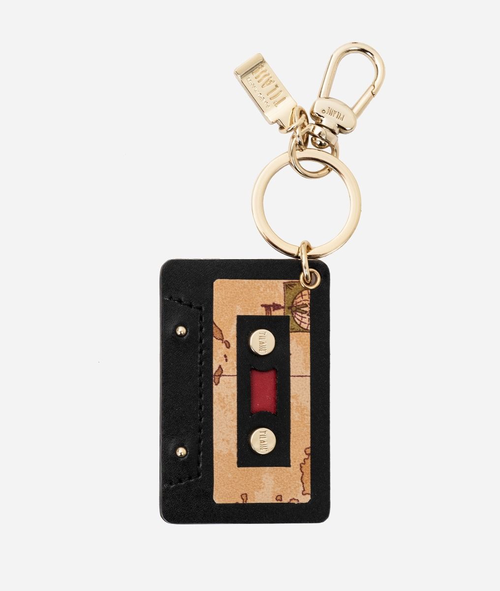 Videotape leather keychain Black,front