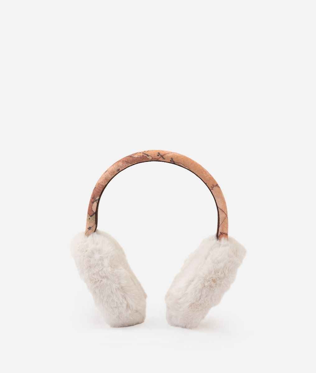 Geo Classic fabric ear muffs with faux fur Natural,front