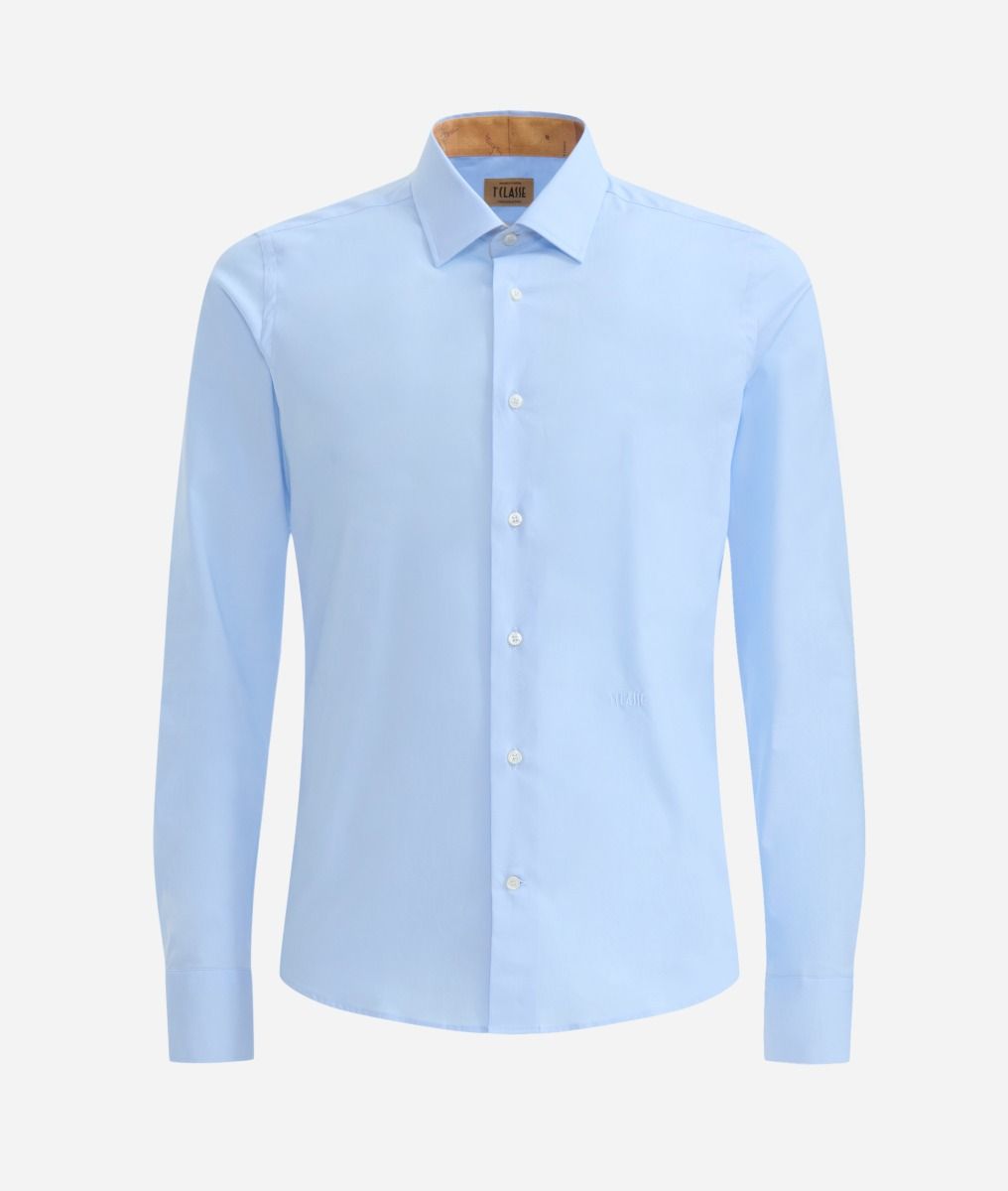 Super slim cotton shirt with patches Light Blue,front