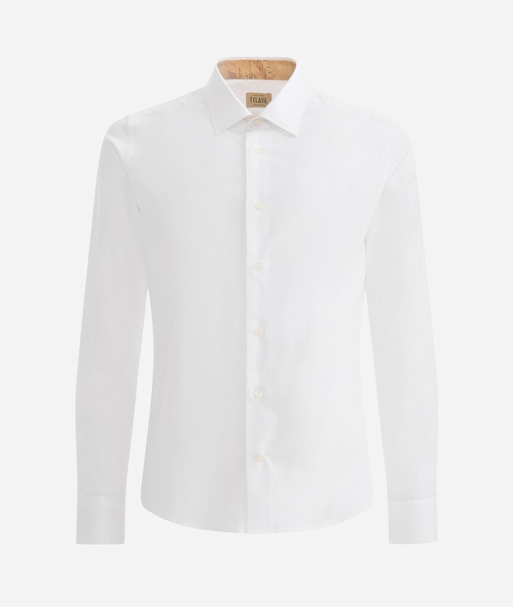 Super slim cotton shirt with patches White,front