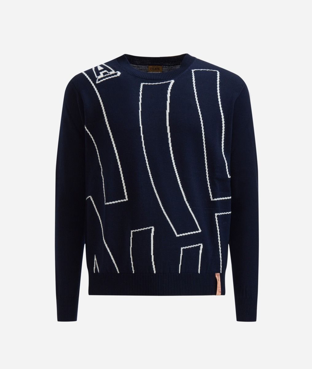 Wool blend crewneck sweater with logo embroidery Night Blue ,front