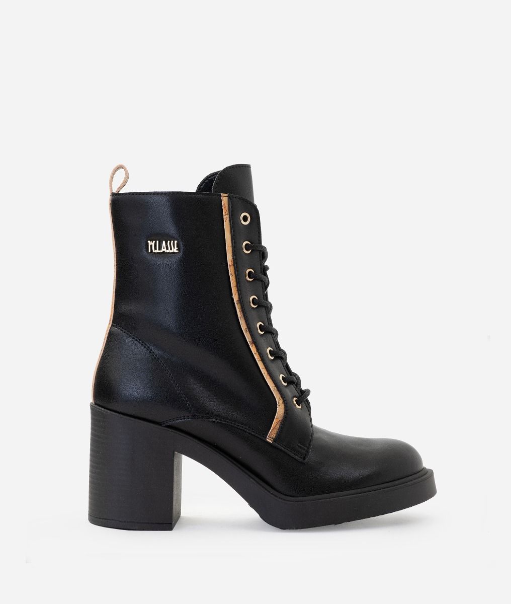 Smooth leather lace-up boots Black,front