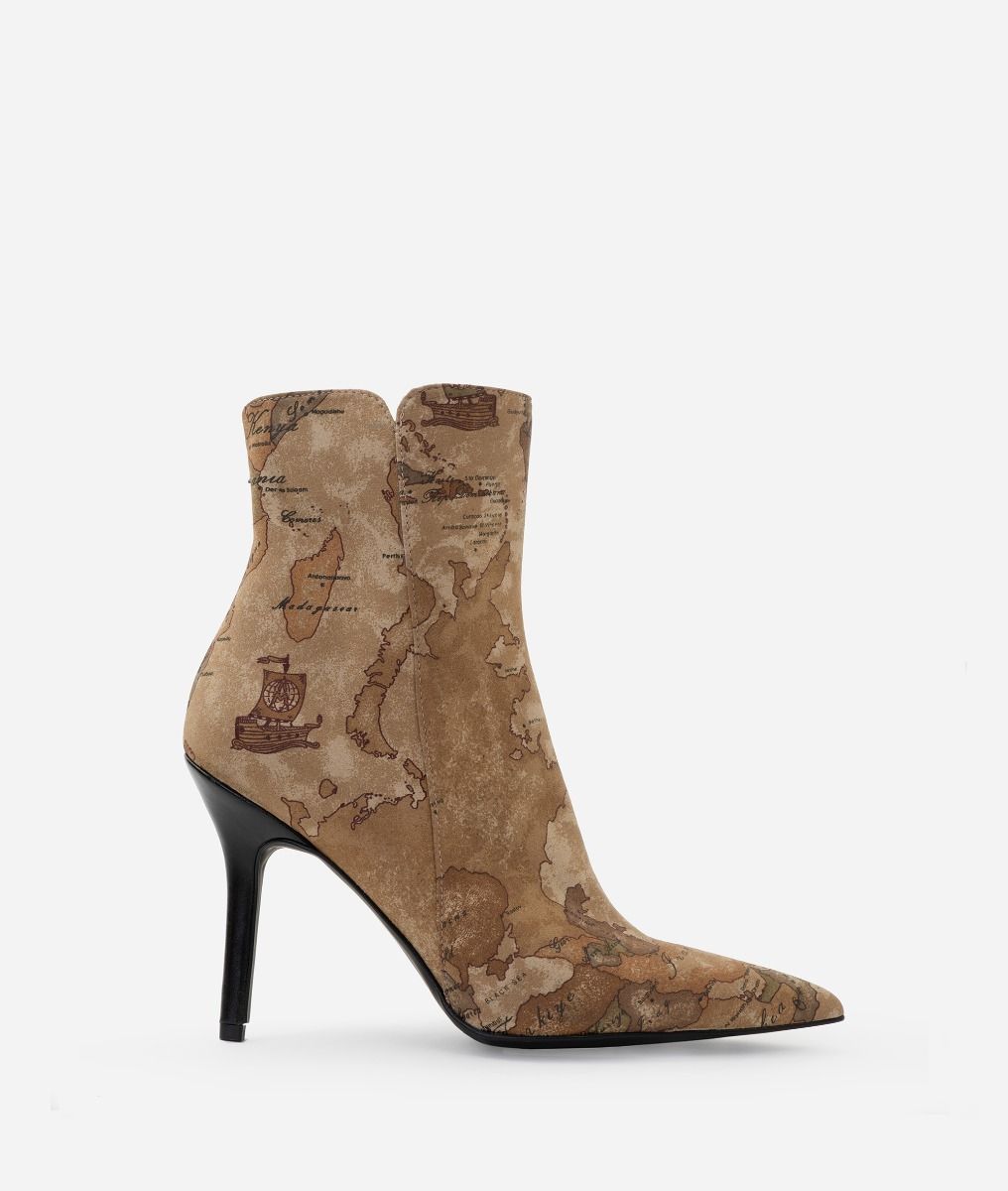 Nabuk fabric ankle boots with Geo Classic print Natural,front