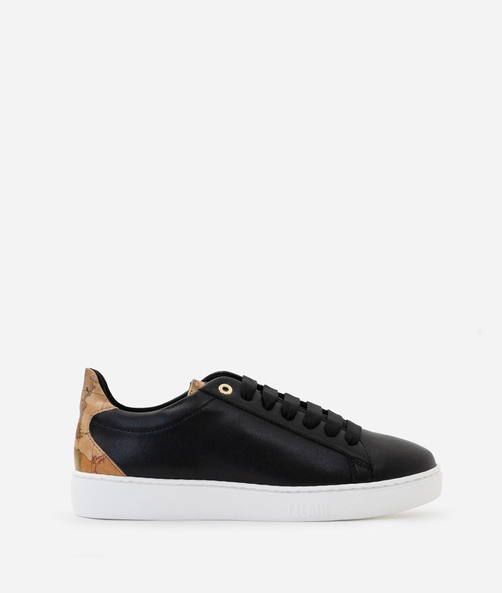 Smooth leather sneakers with faux nappa insert Black,front