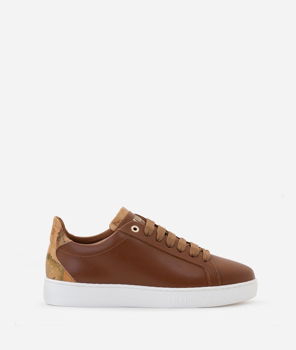 Smooth leather sneakers with faux nappa insert Chestnut,front